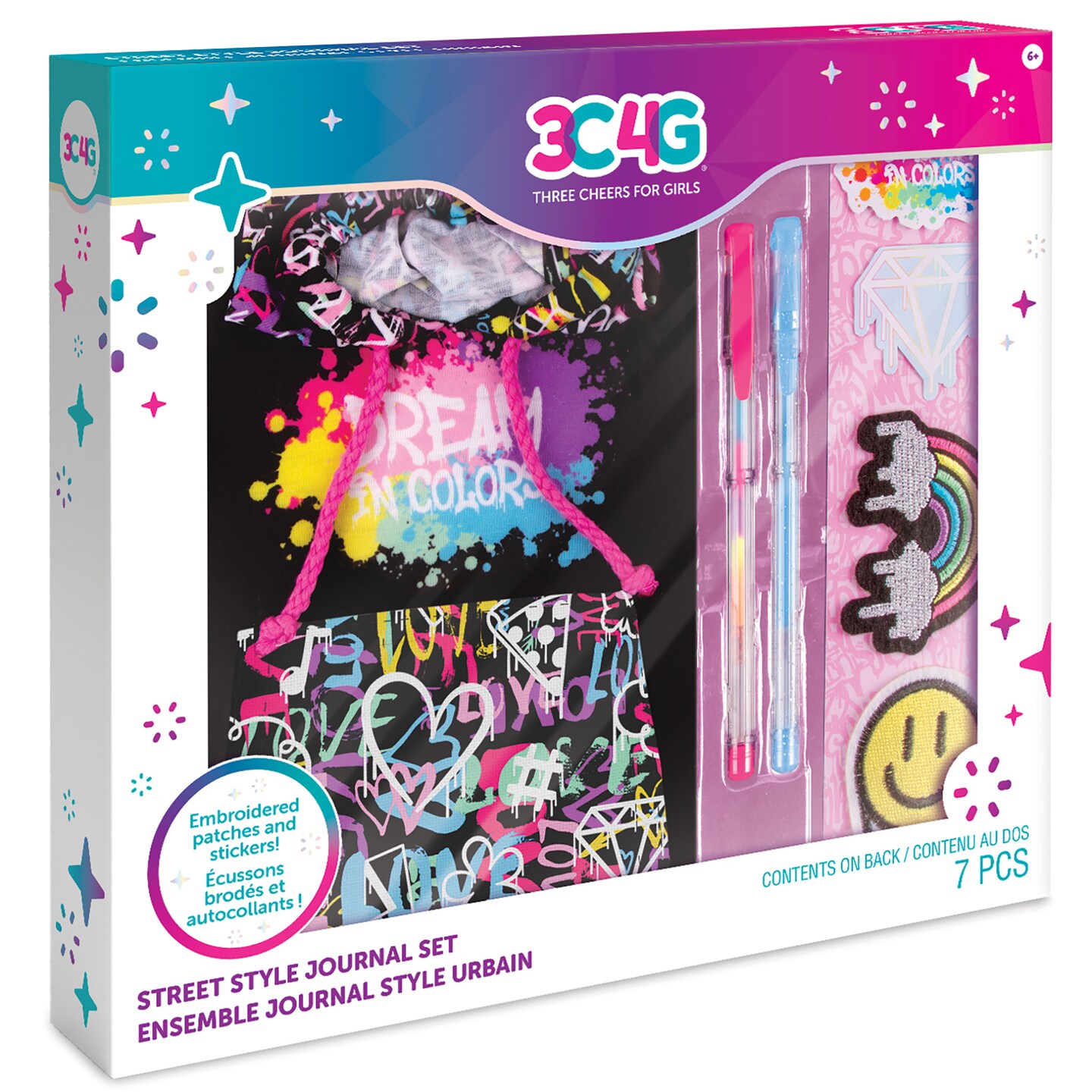 3C4G: Street Style Journal Set - 7 Piece Set, Make It Real, Teens Tweens &#x26; Girls, 160 Page Lined Journal, Hoodie Style Cover, Includes 2 Patches, 2 Stickers, 2 Gel Pens, Take Notes In Class, Sketch &#x26; Doodle, Three Cheers For Girls, Diary For Ages 6+