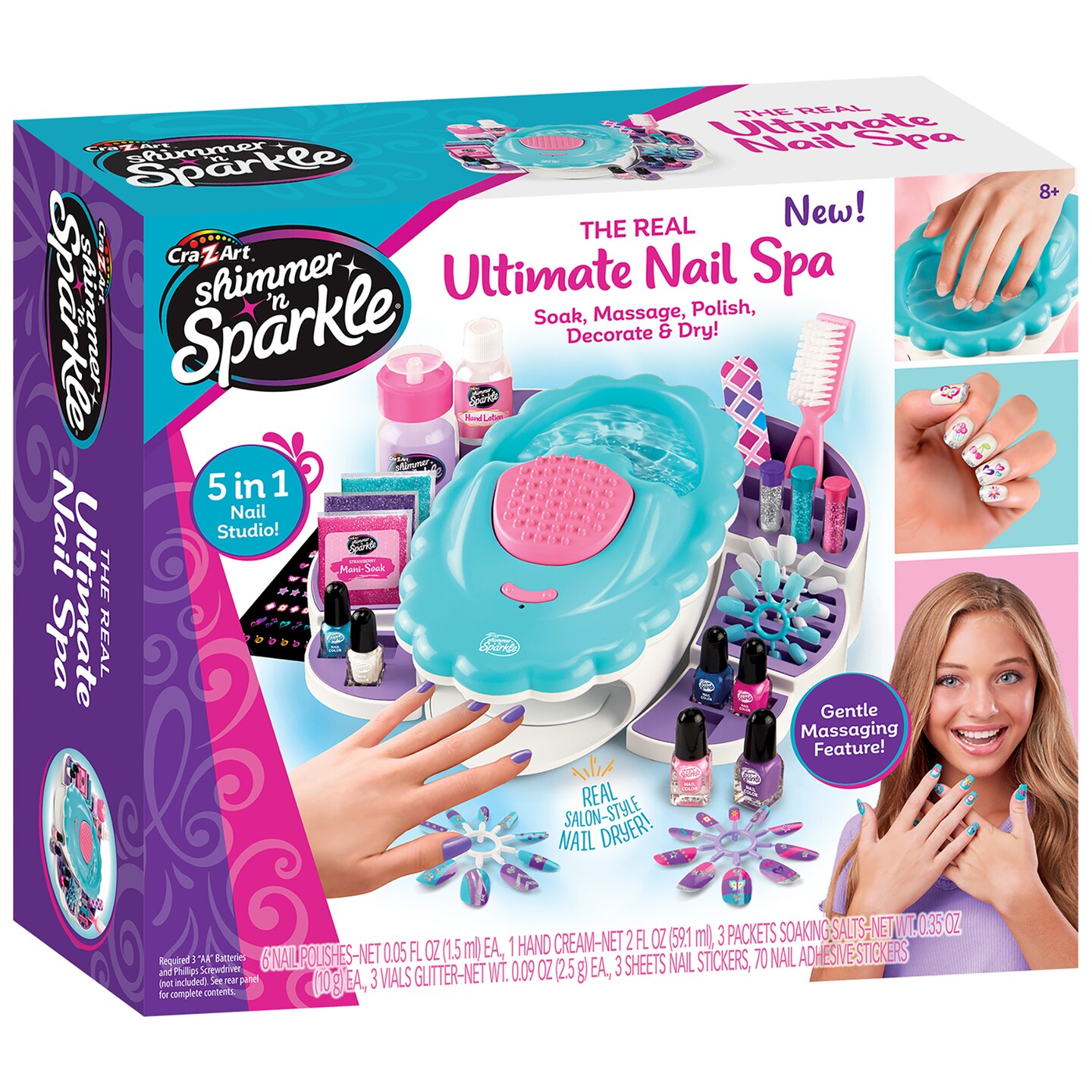 Shimmer &#x27;N Sparkle: The Real Ultimate Nail Spa - 5-In-1 Nail Studio, Soak, Massage, Polish, Decorate &#x26; Dry, Ages 8+