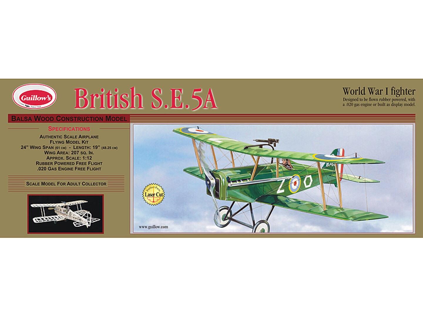 Guillow&#x27;s British SE 5-A Laser Cut Model Kit, Small