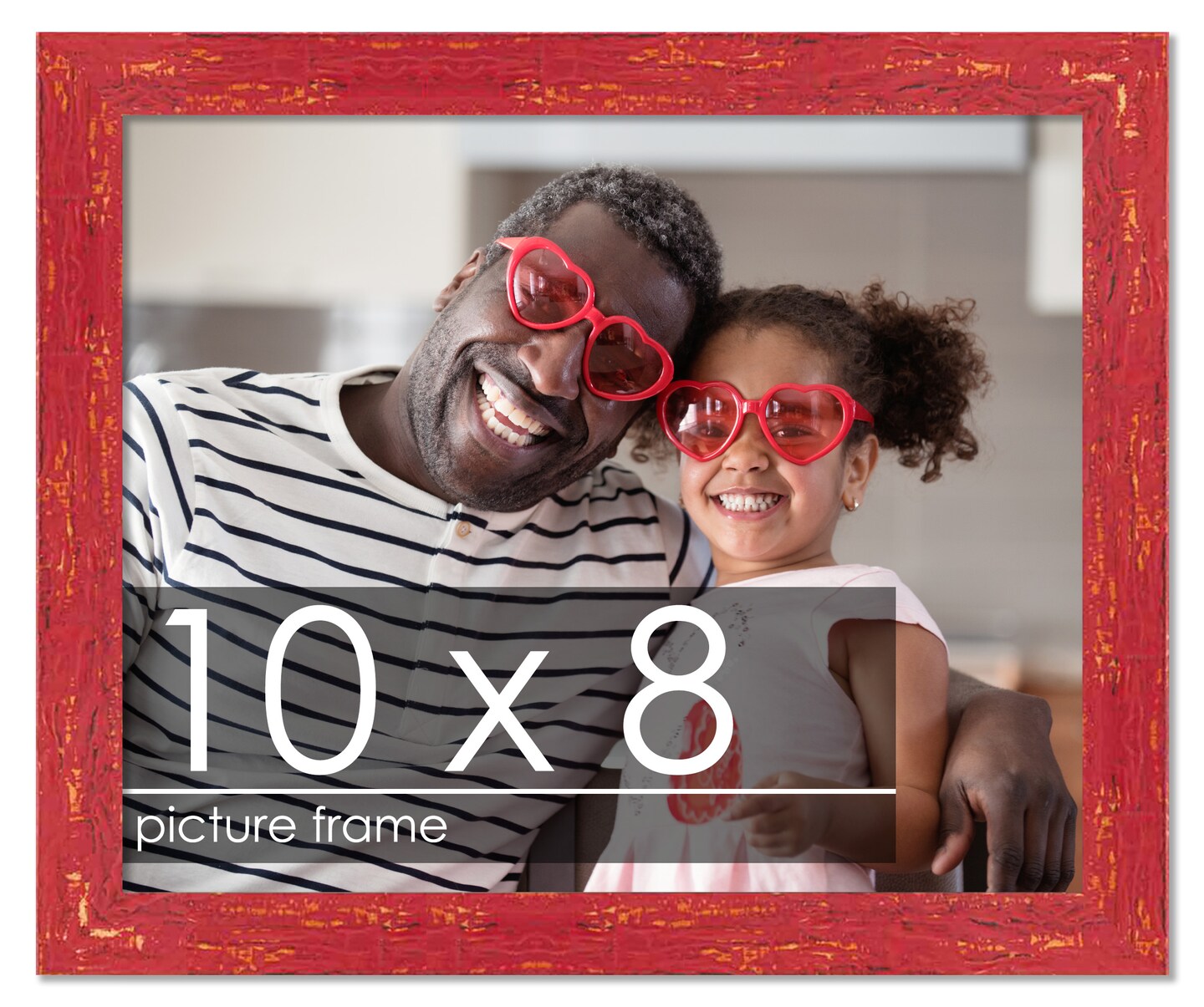 Photo Size Shabby Chic Red Picture Frame - UV Acrylic, Foam Board Backing, Hanging Hardware