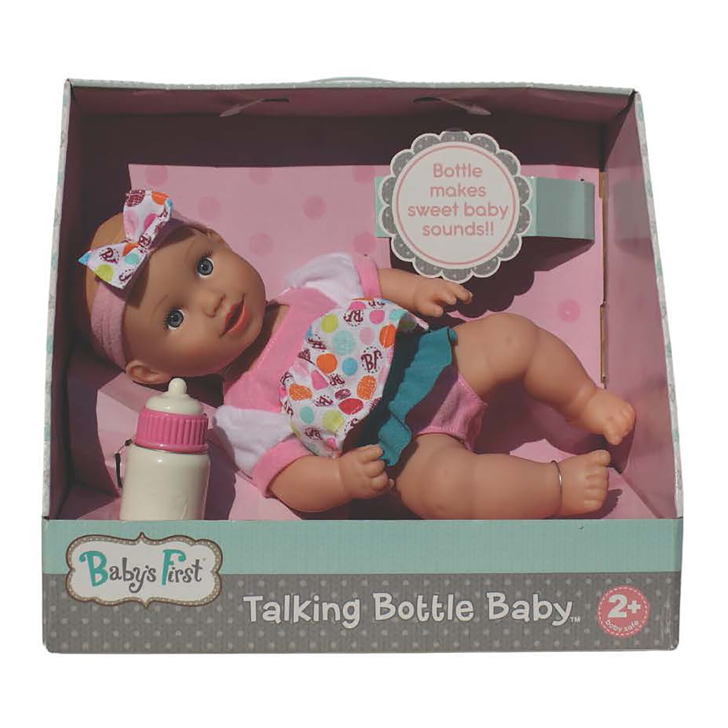 Goldberger Baby&#x27;s First 13&#x22; Soft Body Talking Baby Doll with Bottle Baby White Top