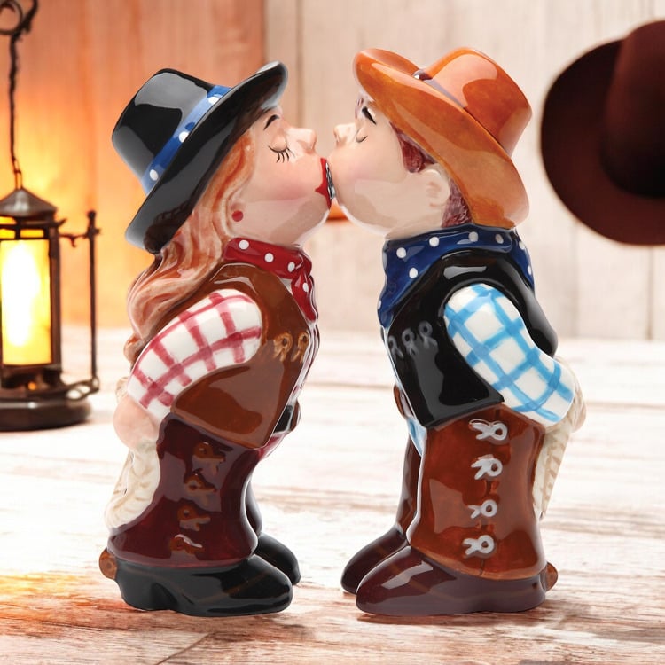 Ceramic Cowboy And Cowgirl Kissing Salt And Pepper Shakers Gift For Cowgirl,