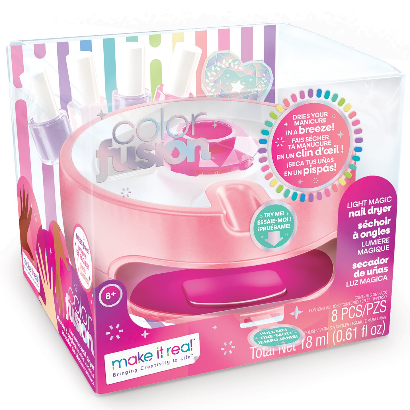 Make It Real: Color Fusion Light Magic Nail Dryer - 8 Piece Kit, All-In-One Home Manicure Set, Dryer &#x26; Accessories, Dries Your Manicure In A Breeze, Kids Tweens &#x26; Girls Ages 8+