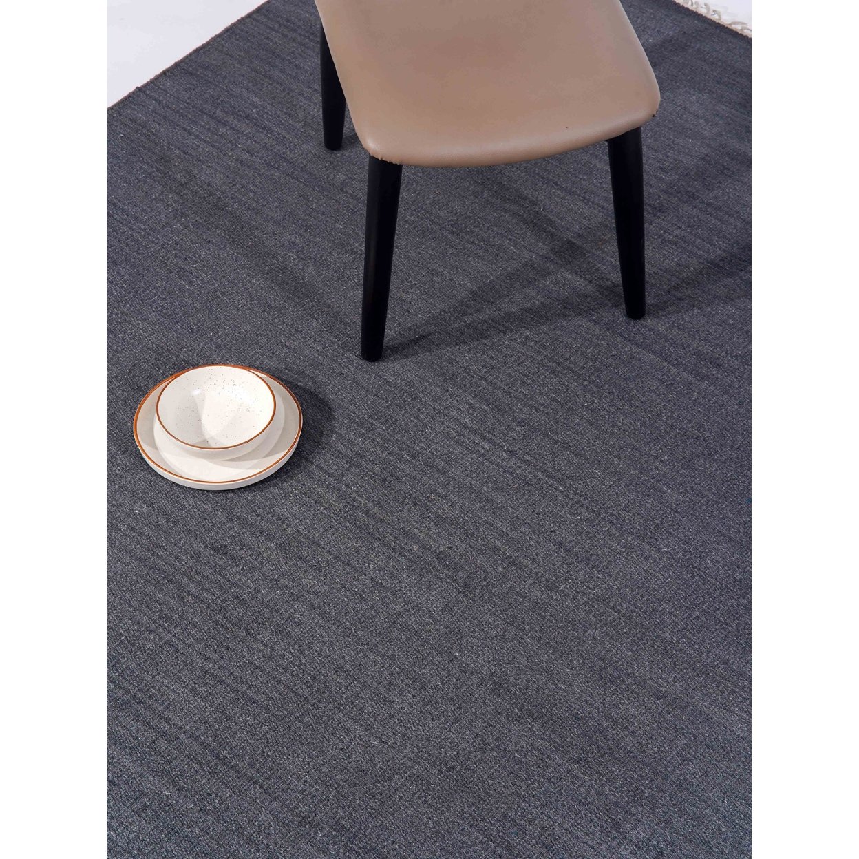 Rugsotic Carpets Hand Woven Flat Weave Kilim Wool 10X10 Square Area Rug Solid Charcoal D00111