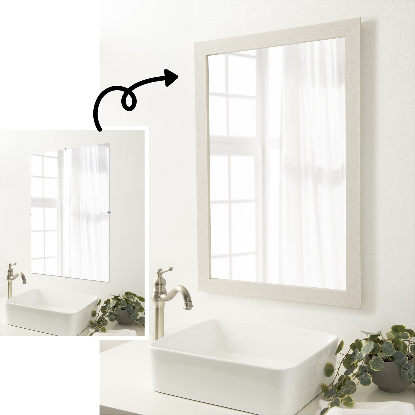 Amanti Art Mirror Makeover Bathroom Mirror Frame Border Kit - Fully Assembled Peel and Stick Frame - Mirror NOT Included - Rustic Plank Narrow Trim