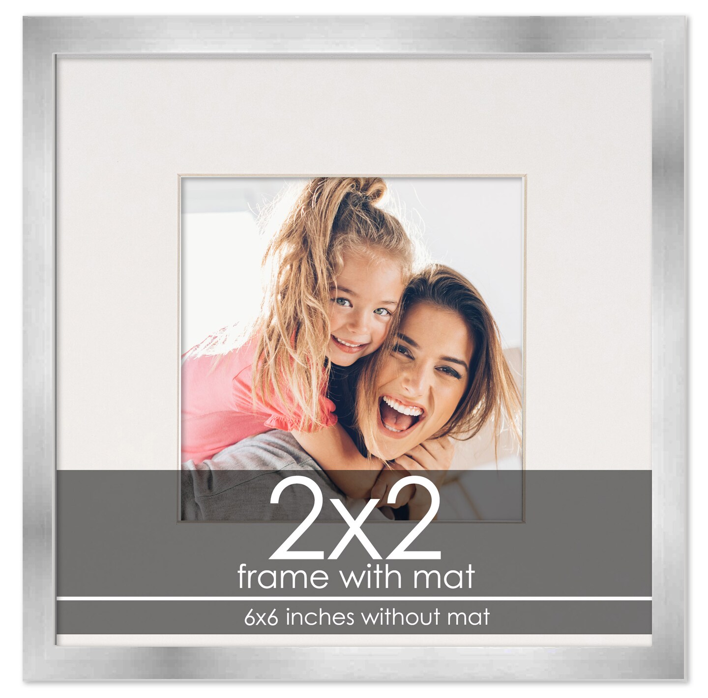 2x2 Frame with Mat - Silver 6x6 Frame Wood Made to Display Print or Poster Measuring 2 x 2 Inches with White Photo Mat