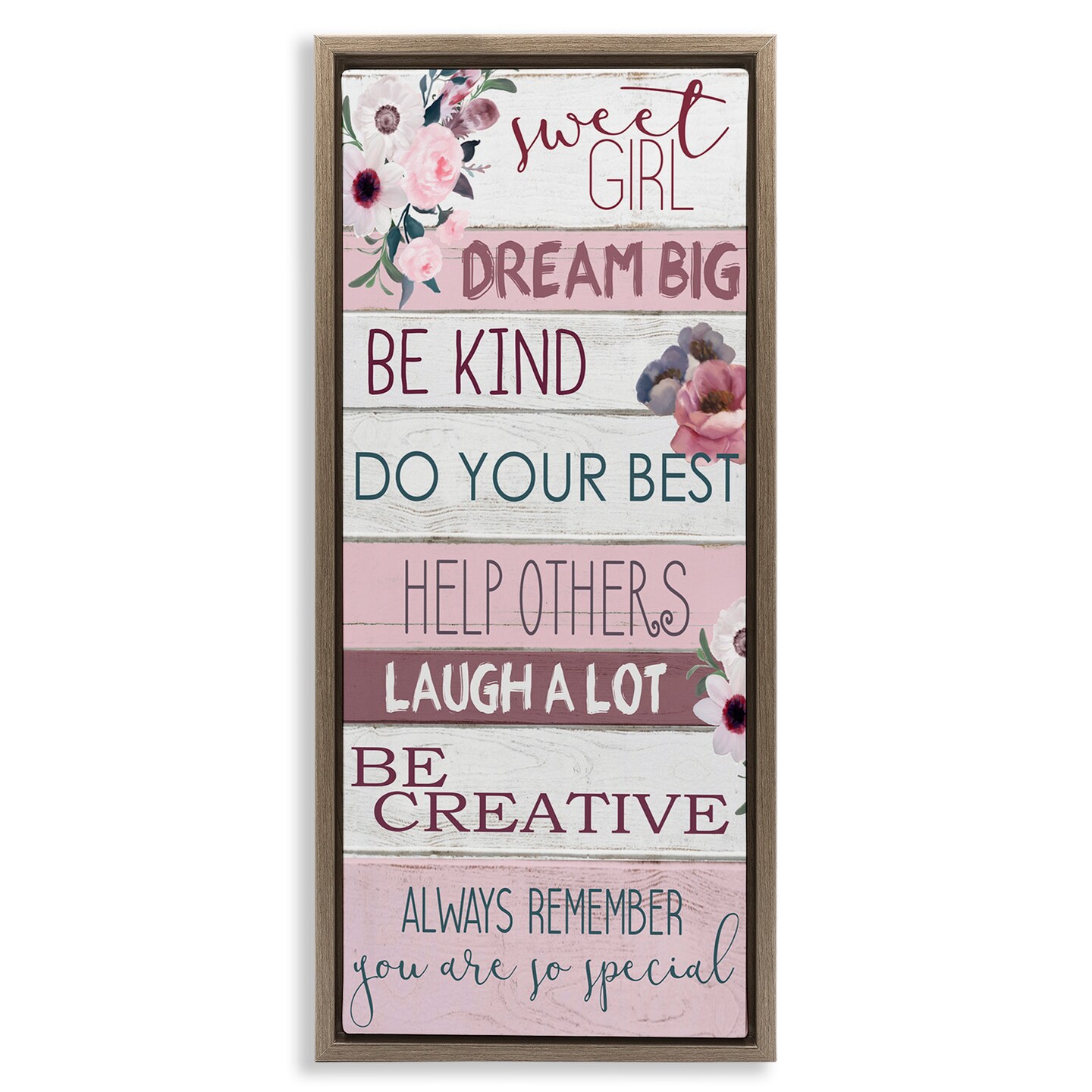 Stupell Industries Sweet Girl Inspirational Phrases Framed Floater Canvas Wall Art