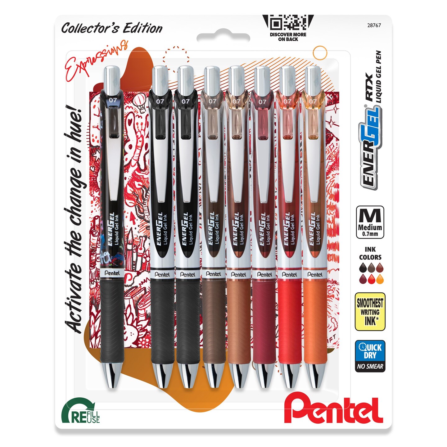 Pentel EnerGel RTX Retractable Liquid Gel Pens 0.7mm 8/Pkg