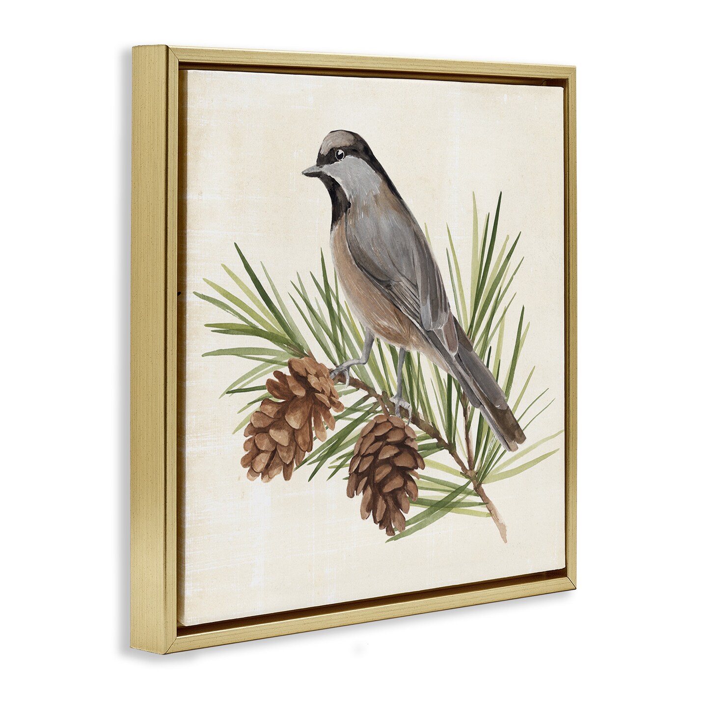 Stupell Industries Bird on Pine Tree Framed Floater Canvas Wall Art