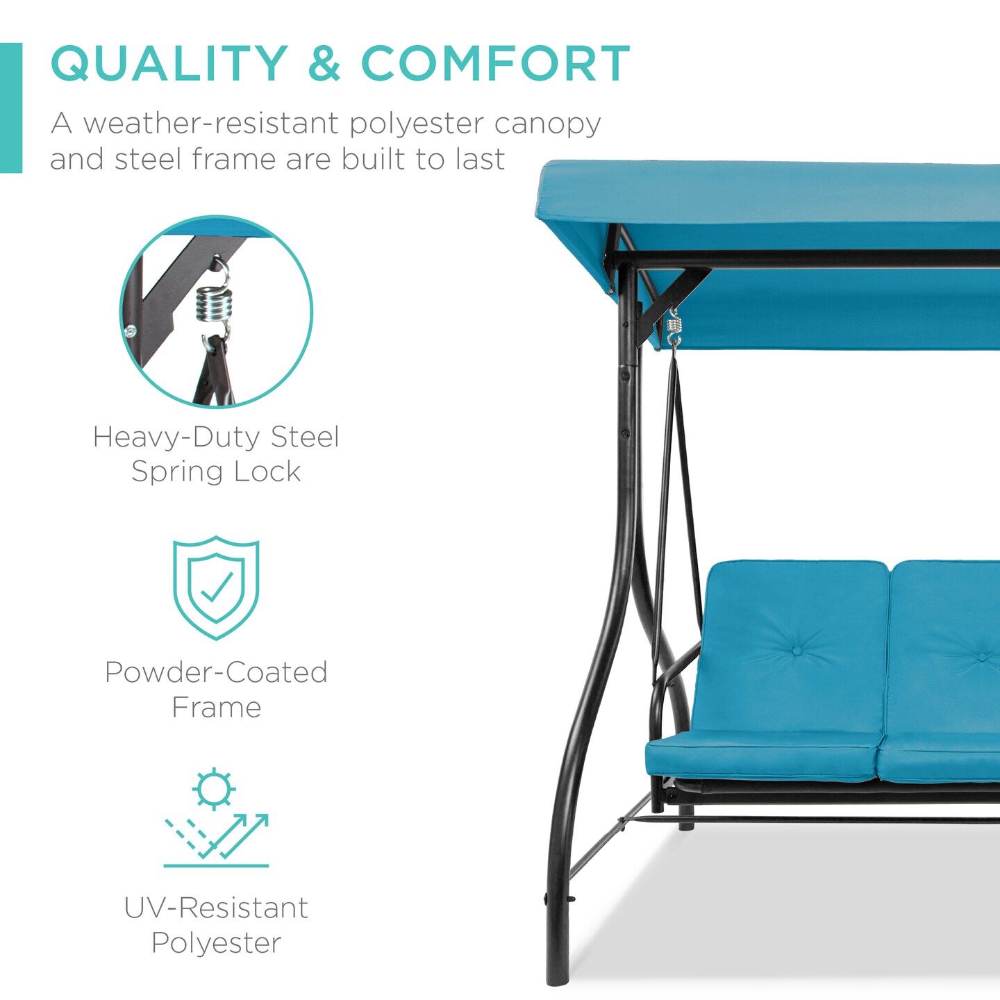 Best Choice Products 3-Seat Outdoor Converting Canopy Swing Glider Patio Hammock w/ Removable Cushions