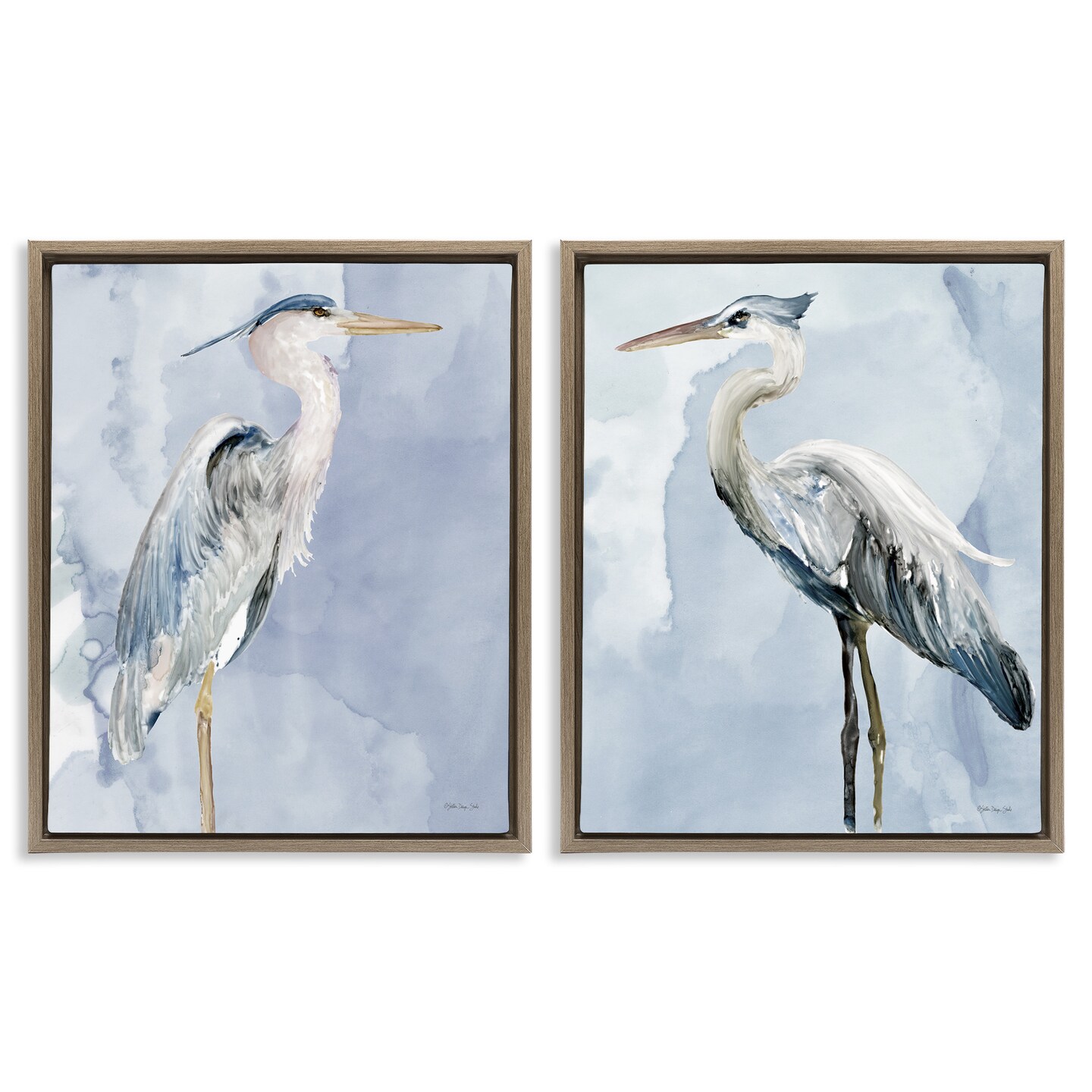 Stupell Industries Heron Birds Standing Blue Sky Framed Floater Canvas Wall Art
