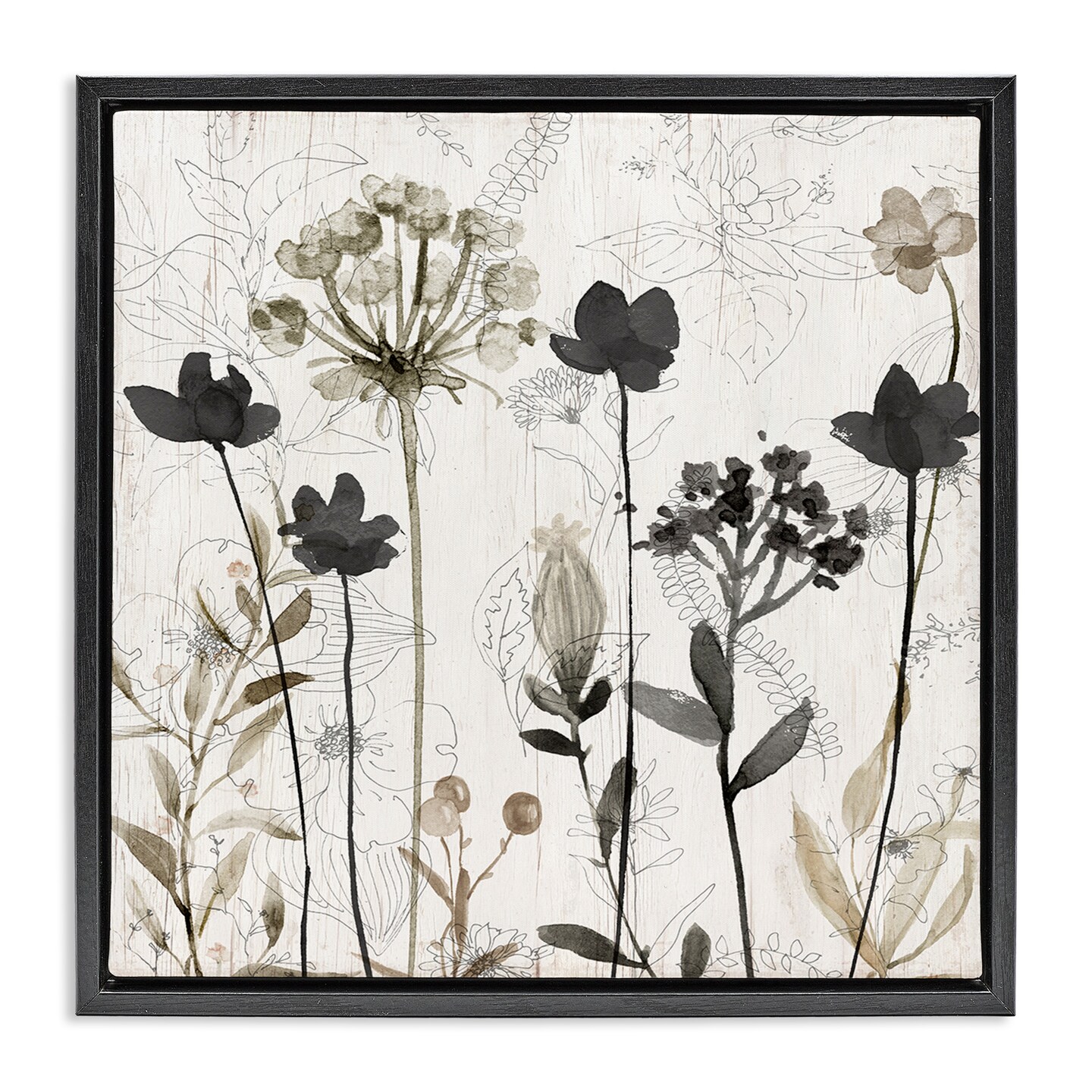 Stupell Industries Abstract Overlapping Flower Sprigs Framed Floater Canvas Wall Art