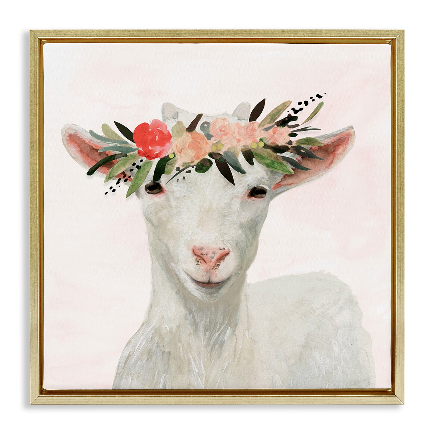 Stupell Industries Springtime Flower Crown Baby Goat Framed Floater Canvas Wall Art