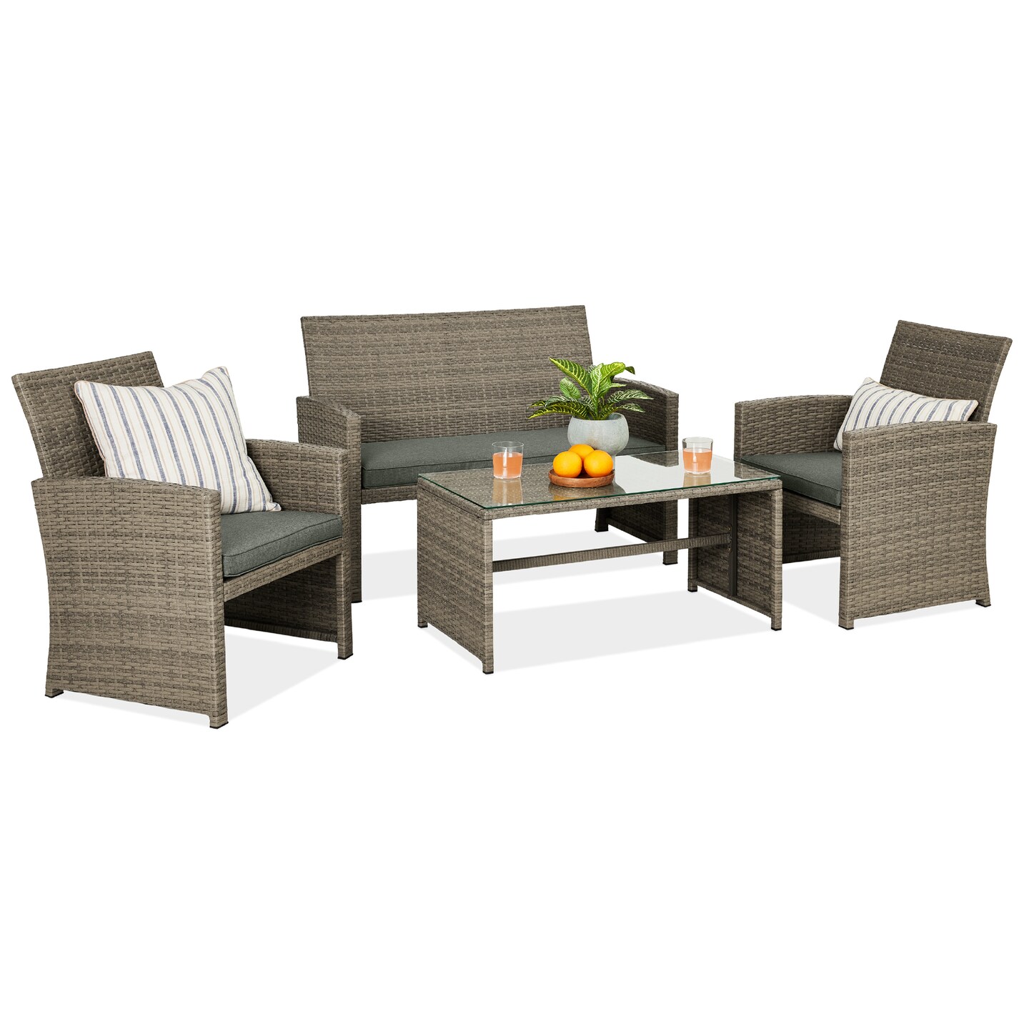 Best Choice Products 4-Piece Outdoor Wicker Patio Conversation Furniture Set w/ Table, Cushions