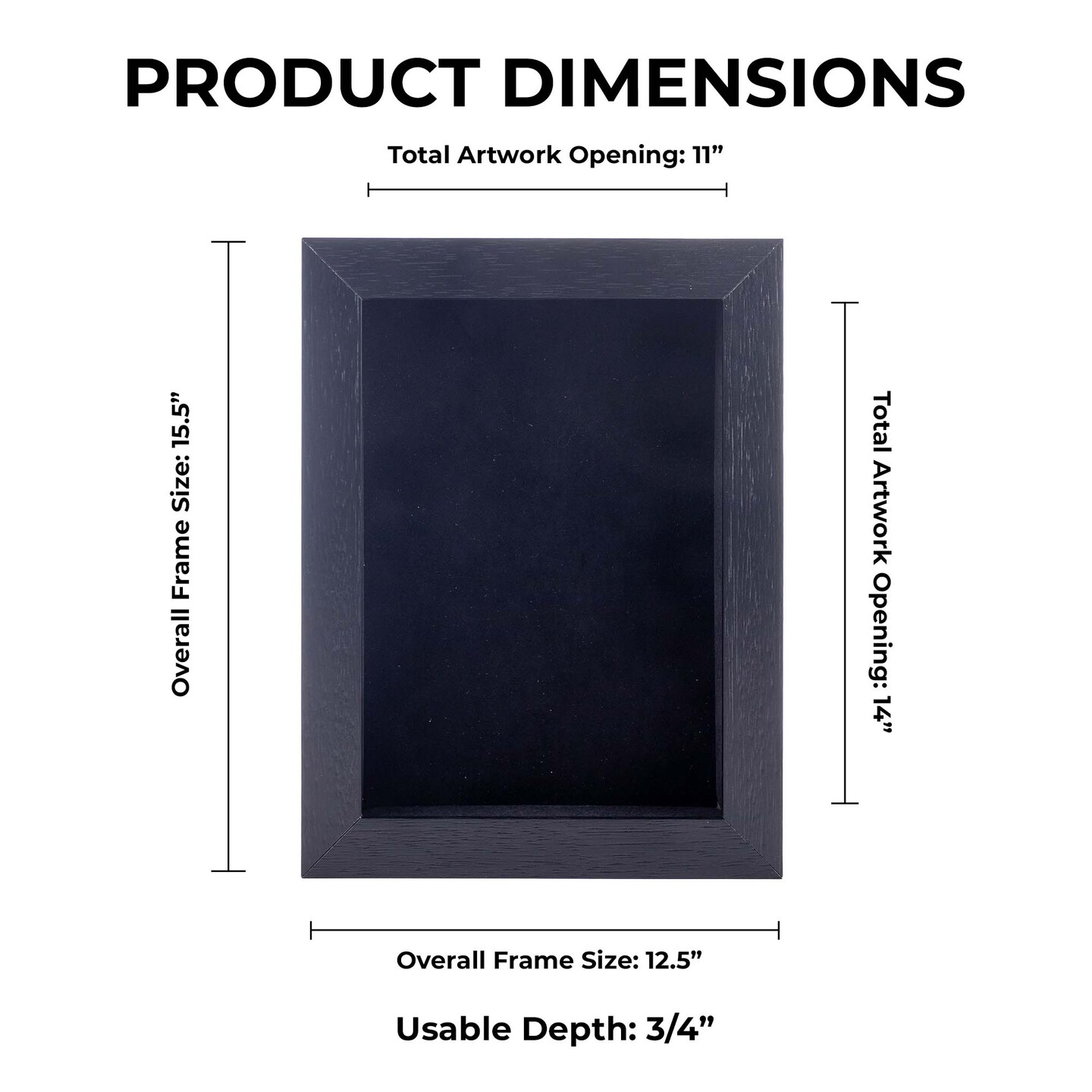 Black Wood Grain Shadow Box Frame with Acrylic Front - Black Suede Backing, 30 Sizes
