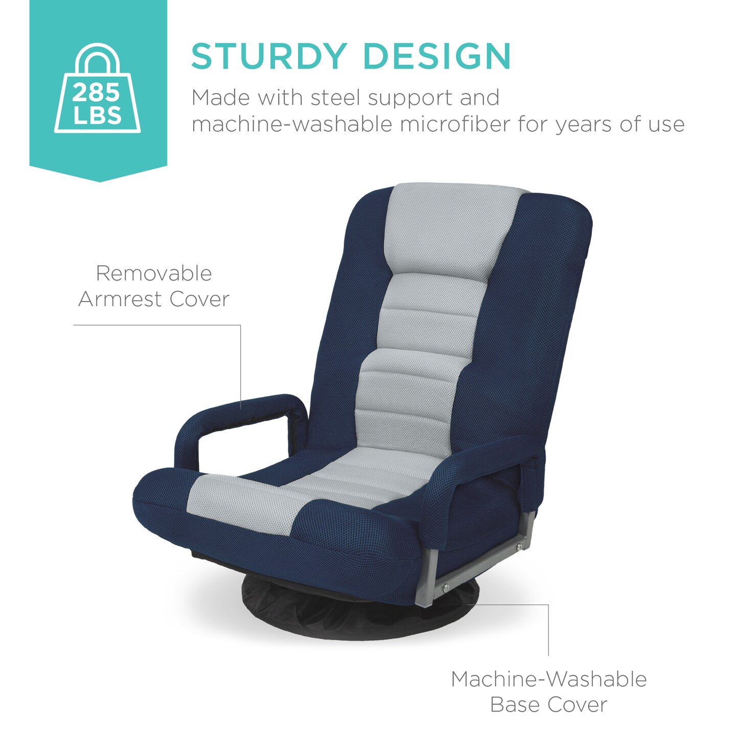 Best Choice Products 360-Degree Swivel Gaming Floor Chair w/ Armrest Handles, Foldable Adjustable Back