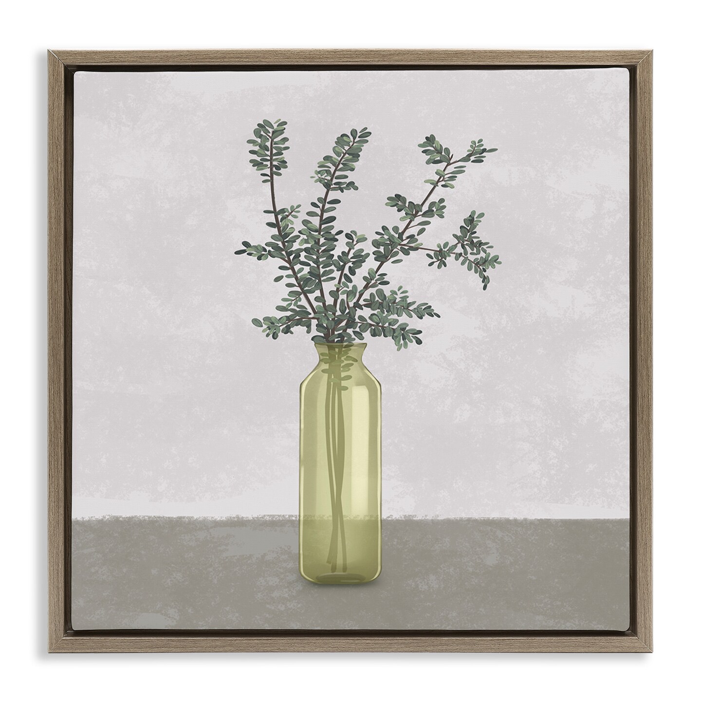 Stupell Industries Plant in Vase Neutral Grey Design Framed Floater Canvas Wall Art