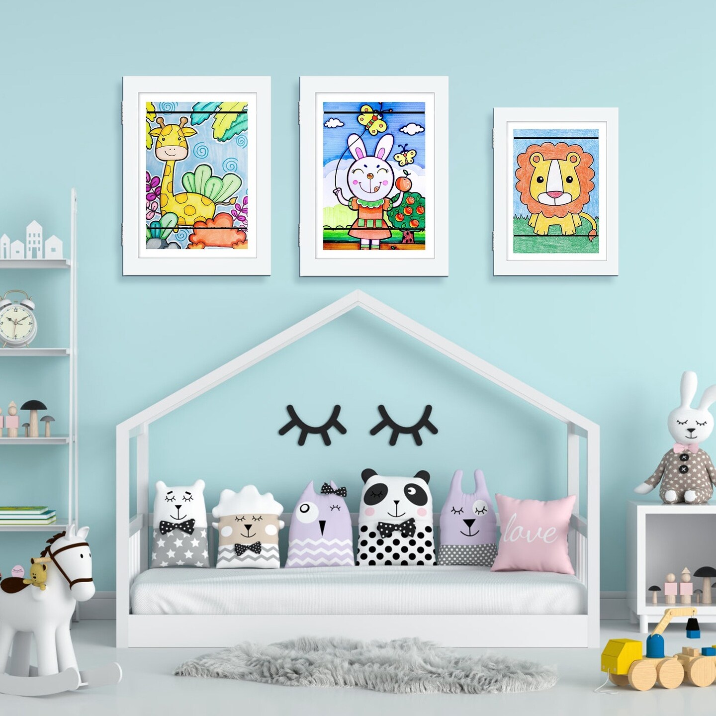 Kids Art Frame Front Opening Wooden Frame Artwork Display Storage Frame Picture Frame Wall Display for Photo Art Projects Picture Children Drawing