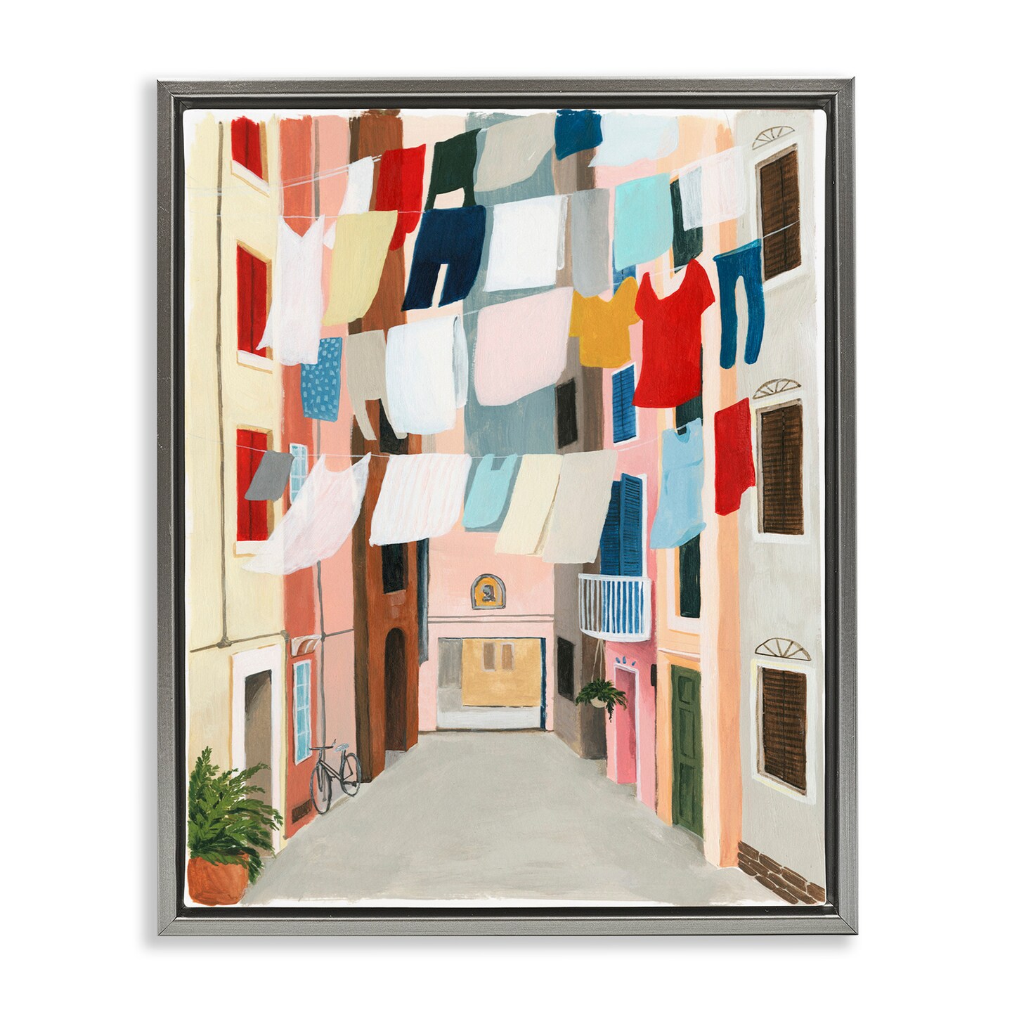 Stupell Industries Laundry Clothesline Between Apartments Framed Floater Canvas Wall Art