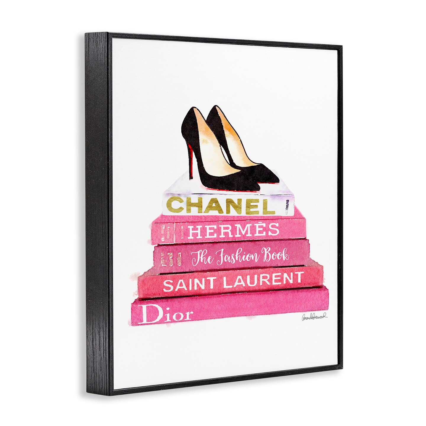 Stupell Industries Glam Pink Fashion Books Pump Heels Framed Giclee Art