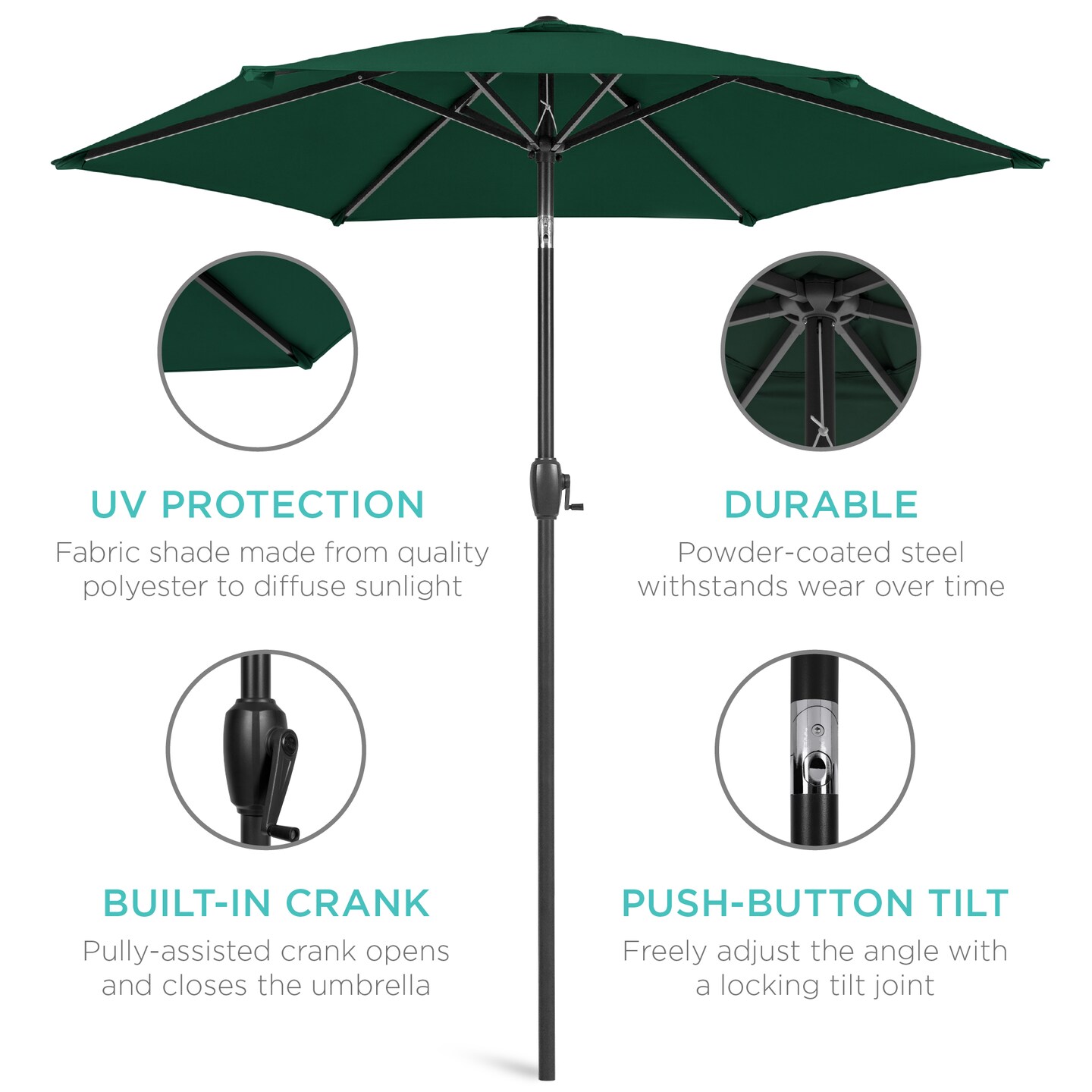 Best Choice Products 7.5ft Heavy-Duty Outdoor Market Patio Umbrella w/ Push Button Tilt, Easy Crank