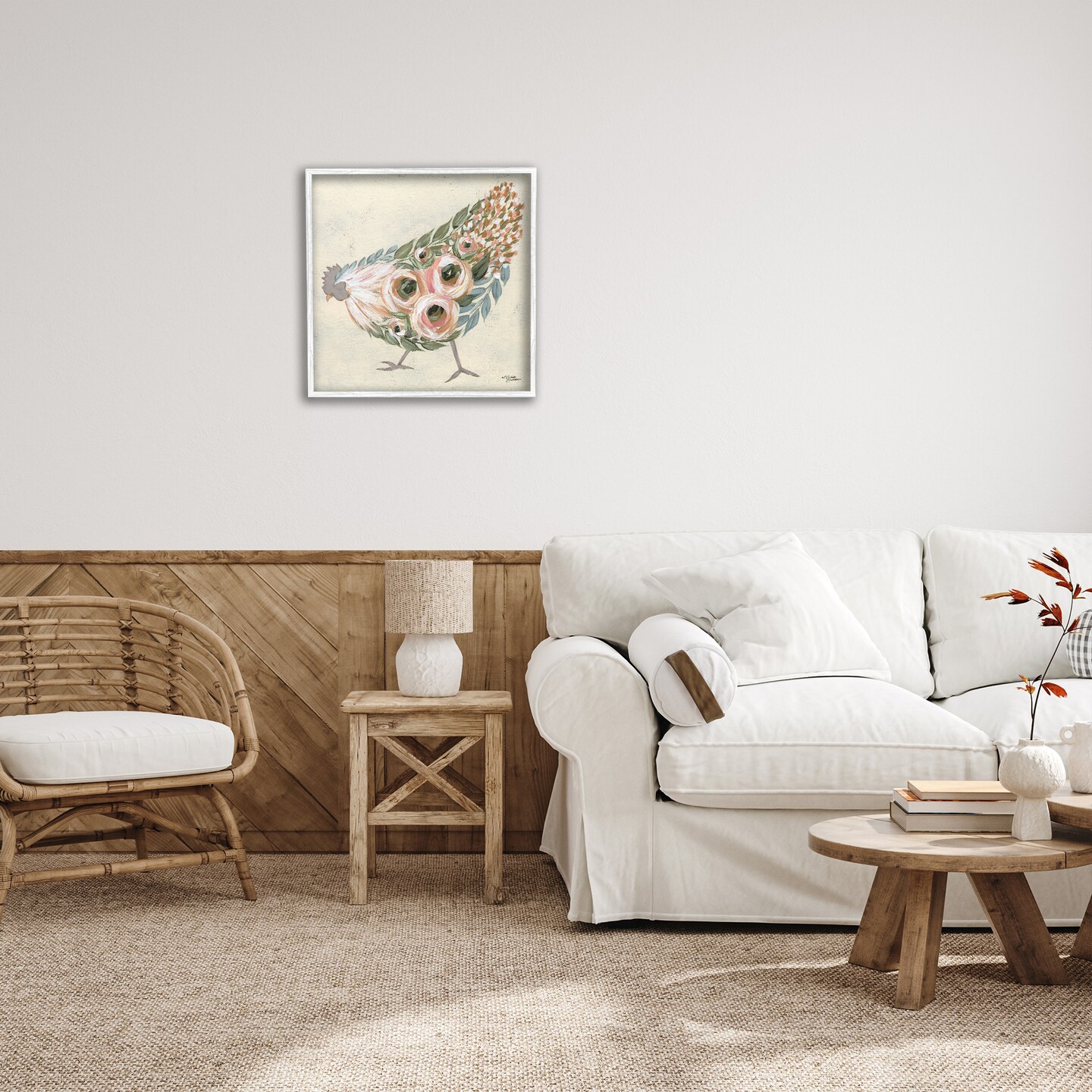 Stupell Industries Vintage Chicken with Floral Body Framed Giclee Art