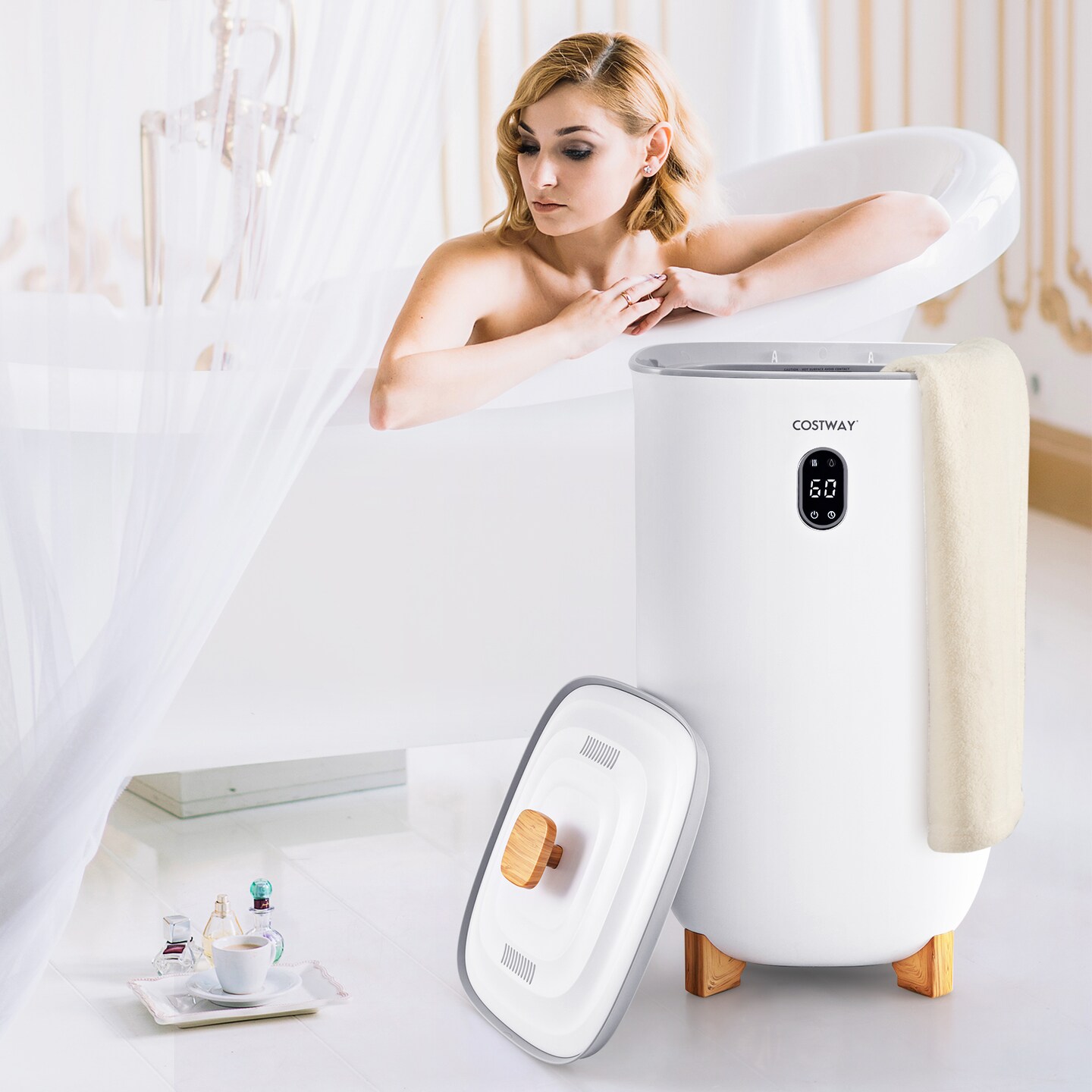 Costway 35L Large Towel Warmer Bucket Home Towel Warmer for Wet Tower White