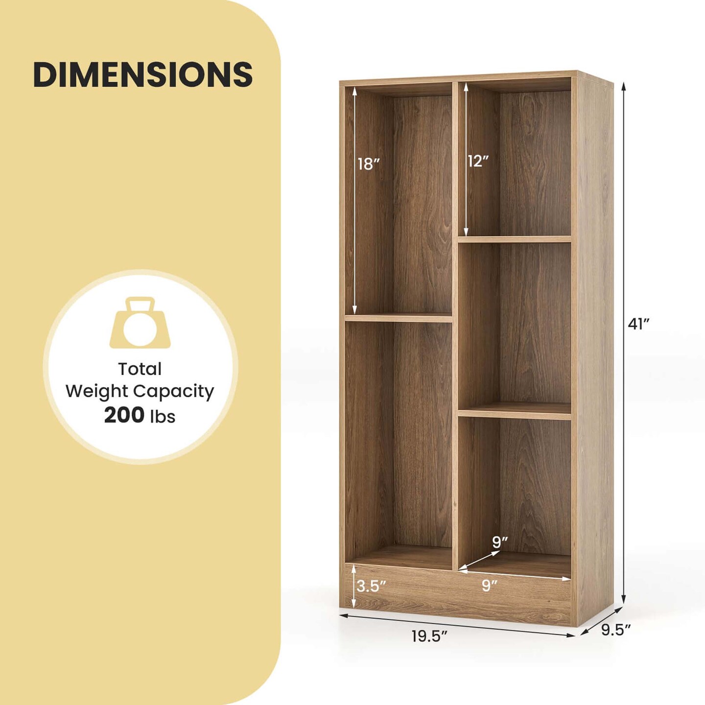 Costway 5-Cube Bookcase for Kids 41&#x22; Wooden Toy Storage Organizer for Kid&#x27;s Room White/Natural