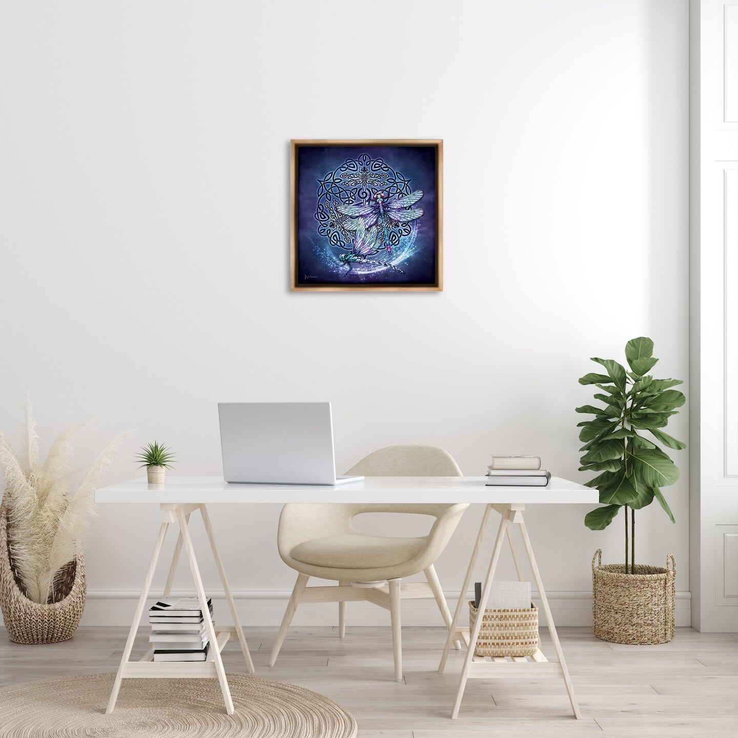 Stupell Industries Dragonfly &#x26; Celtic Knot Framed Floater Canvas Wall Art