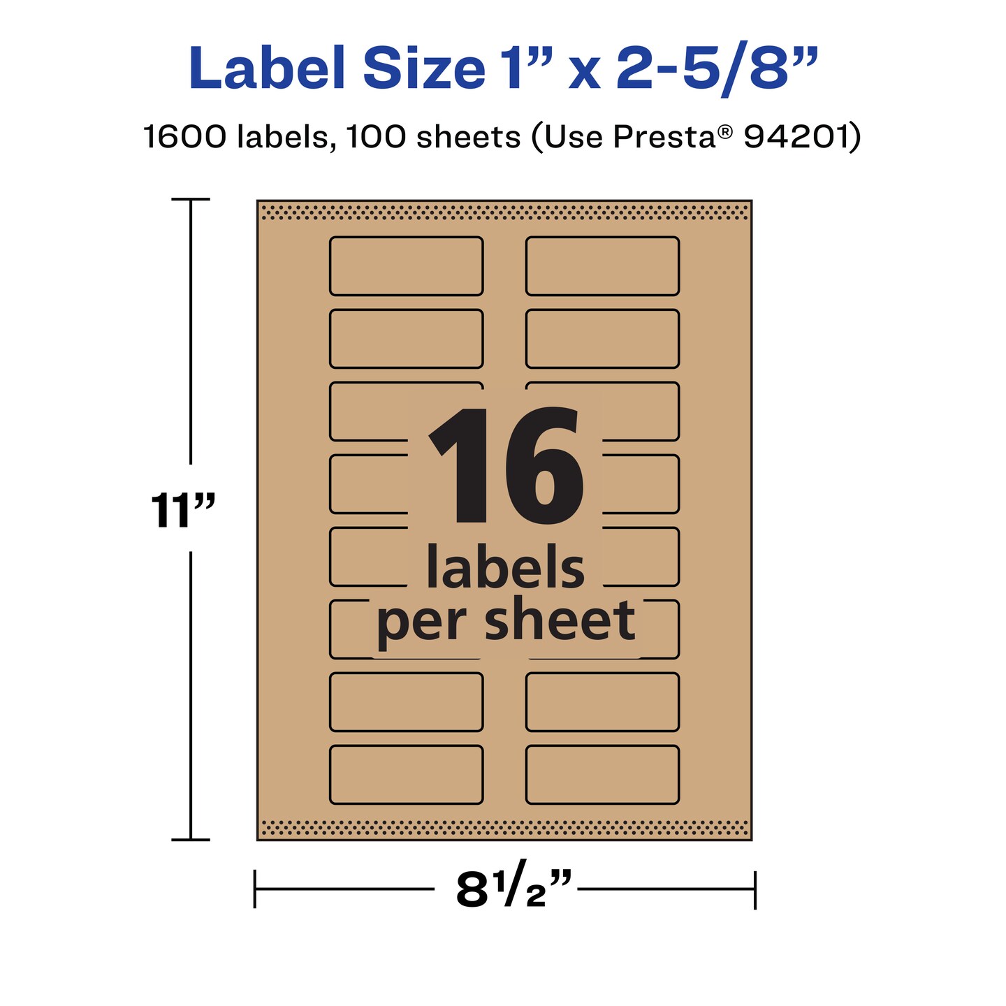 Avery Kraft Brown Rectangle Labels with Sure Feed, 1&#x22; x 2-5/8&#x22;