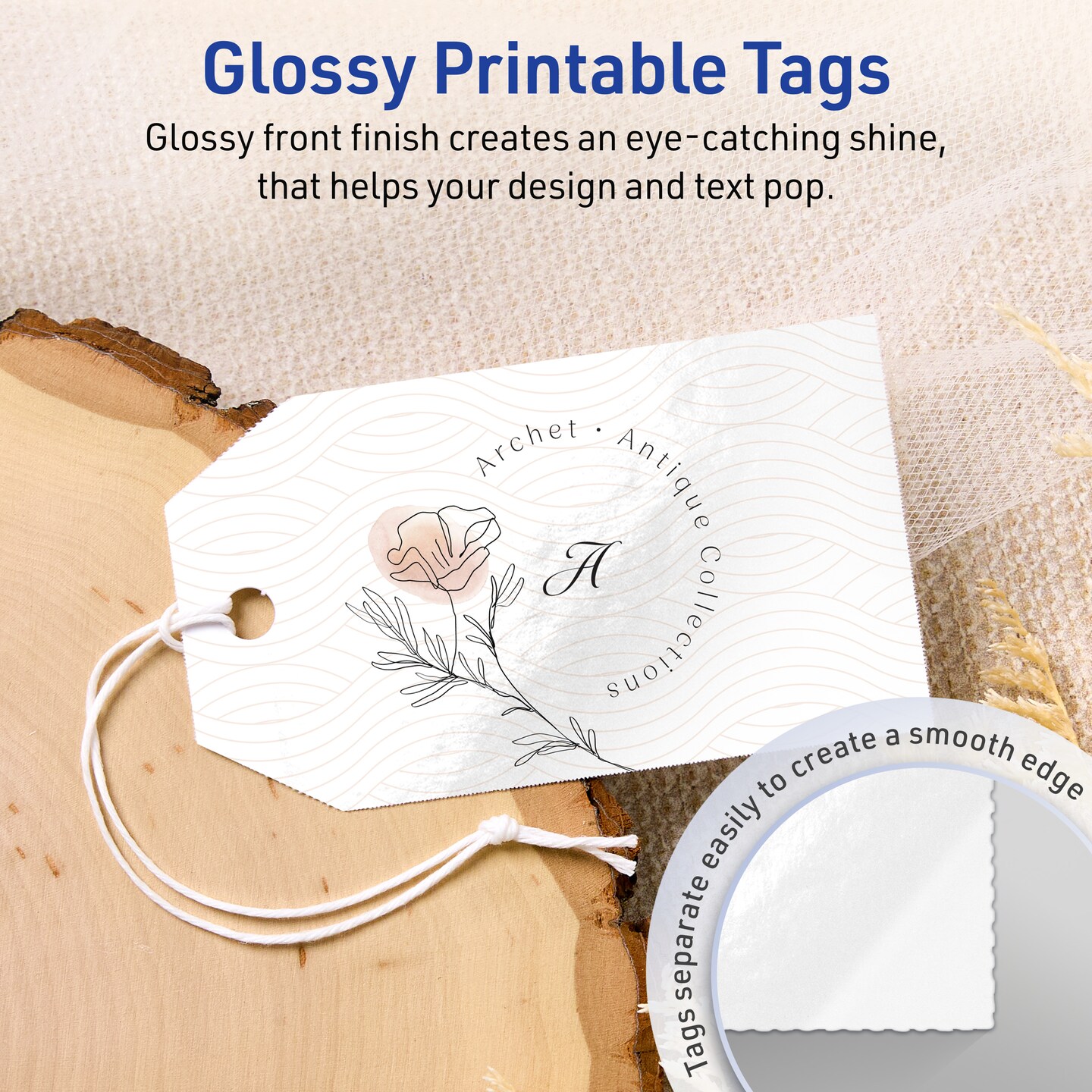 2&#x22; x 3-1/2&#x22; Rectangular Banner, Glossy White Printable Tags