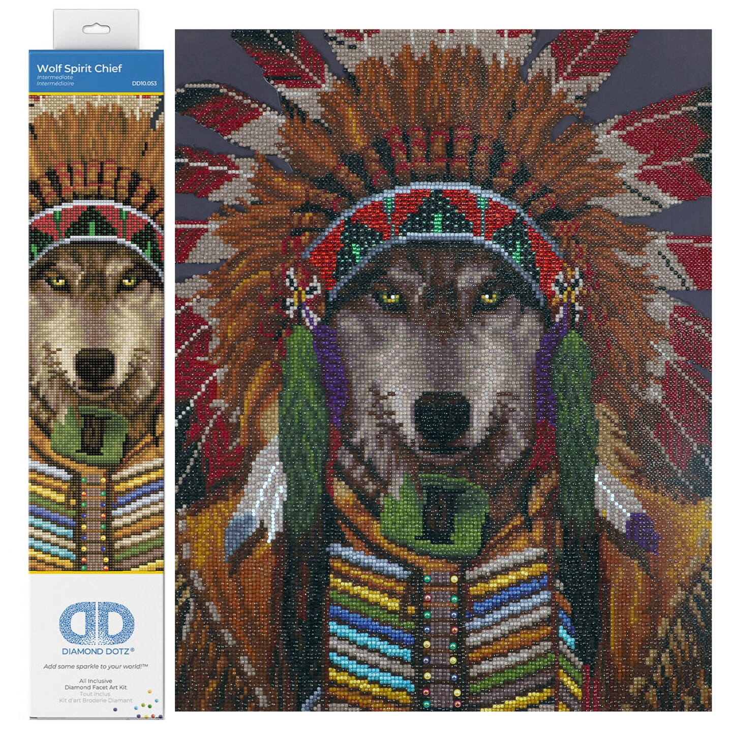 Diamond Dotz Wolf Spirit Chief Animal Diamond Painting Kits for Adults - Diamond Art Kits a Relaxing Creative Craft Kit with Dotz Gems 19.7x15.8