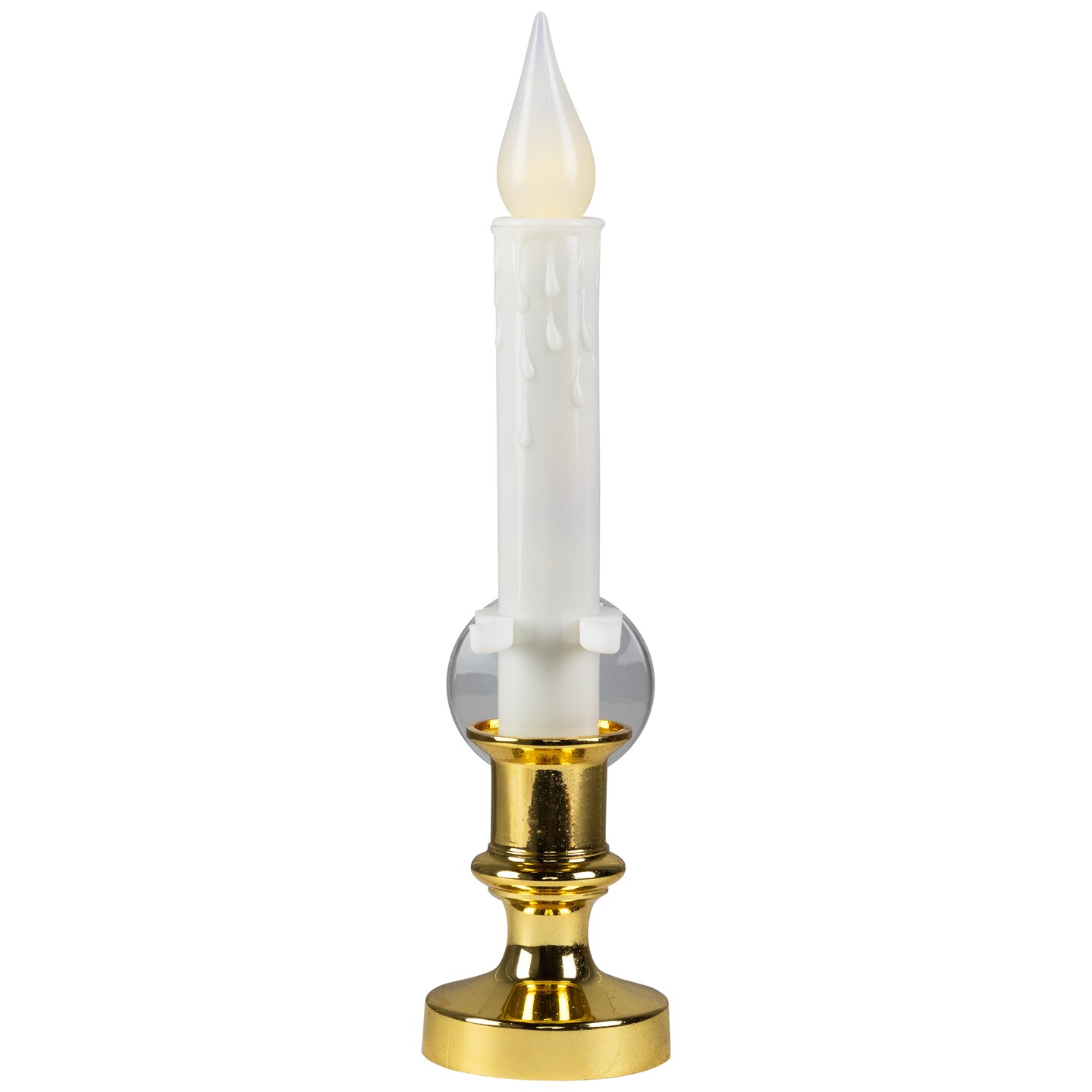 Northlight Flickering LED Window Candle with Timer - 8.5&#x22; - White and Brass