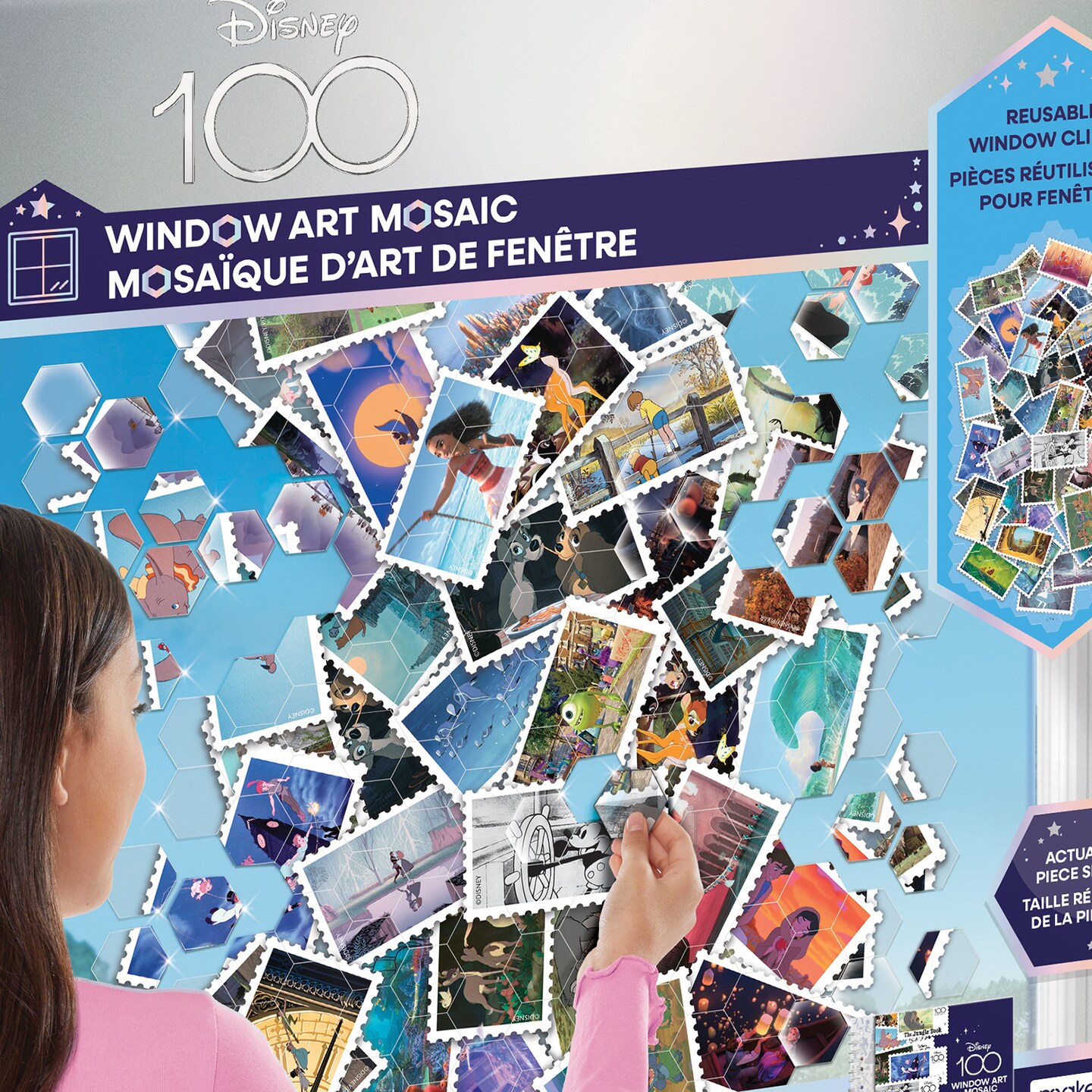 Disney: Window Art Mosaic - Disney 100 - 234 pcs, Classic Animation Stamps Image, Reusable Puzzle Window Clings, Creates a 17.4 x 31.5" Image, Make It Real, Kids Ages 6+