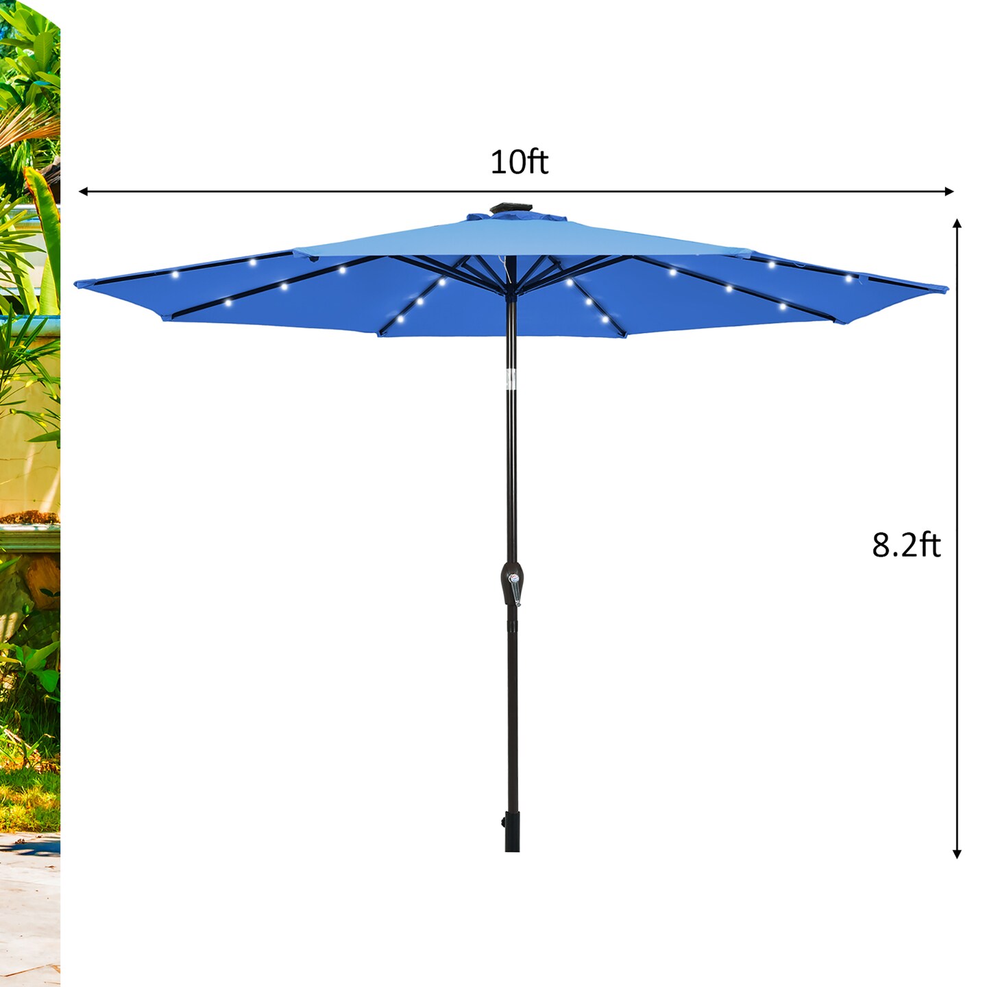Costway 10' Solar LED Lighted Patio Market Umbrella Shade Tilt Adjustment Crank Tan/Beige/Blue/Navy/Burgundy/Gray