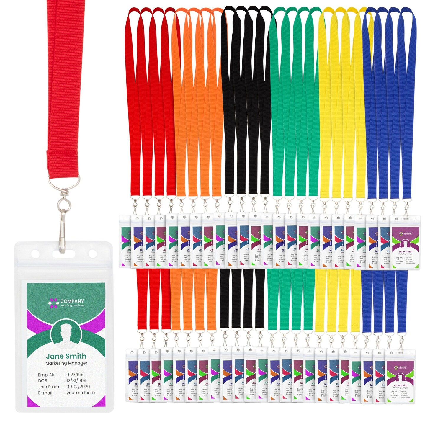 48-Pack Colored Lanyards for ID Badges, Kids, Classroom, Hall Pass, Field Trips, Conference Name Tags, Cruise Lanyards with Clear Badge Holder (6 Colors, 36 Inches)