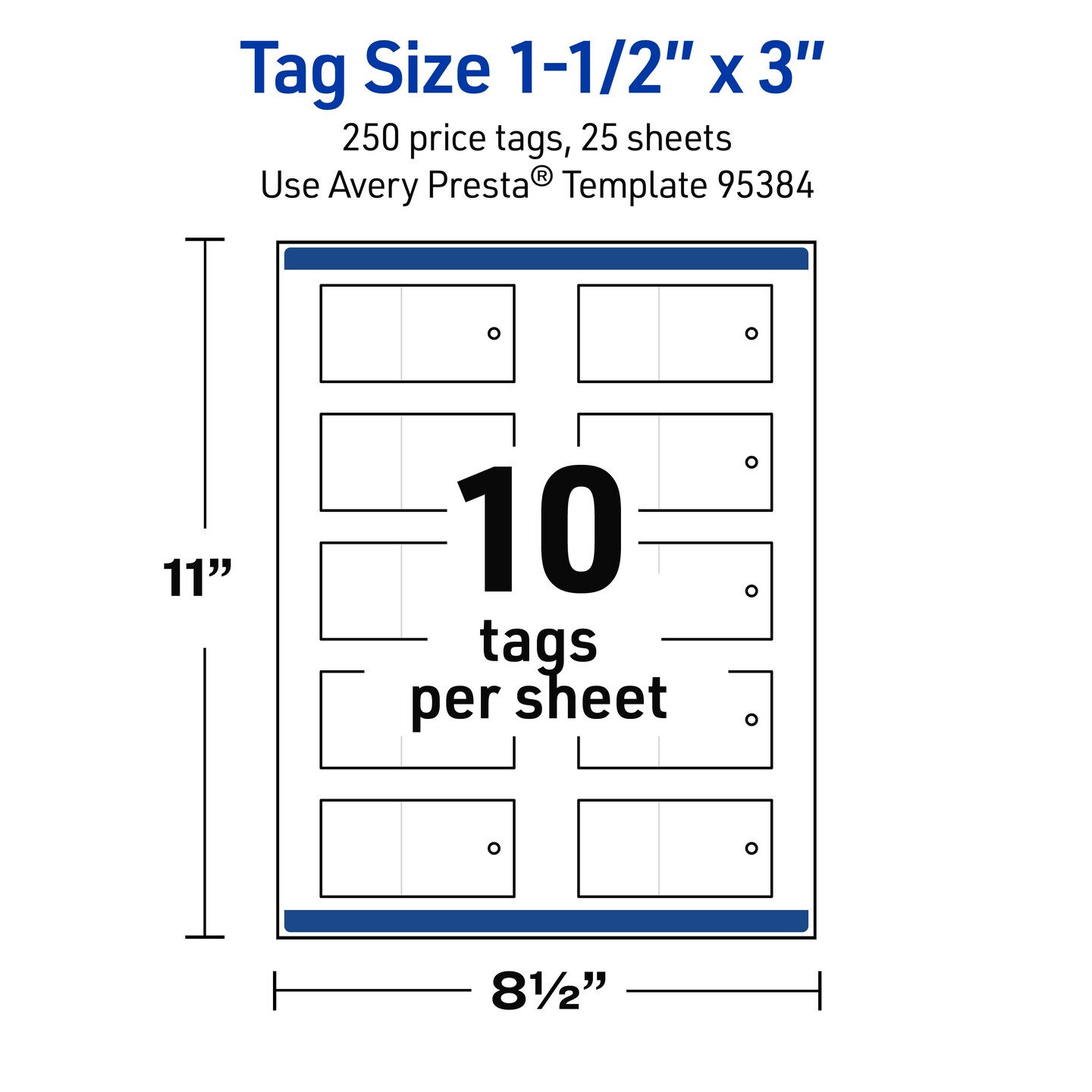 Avery Printable Perforated Rectangle Price Tags, Sure Feed Technology, 1-1/2" x 3", Matte White Cardstock, Print-to-The-Edge, Laser/Inkjet Printable, 100 Total