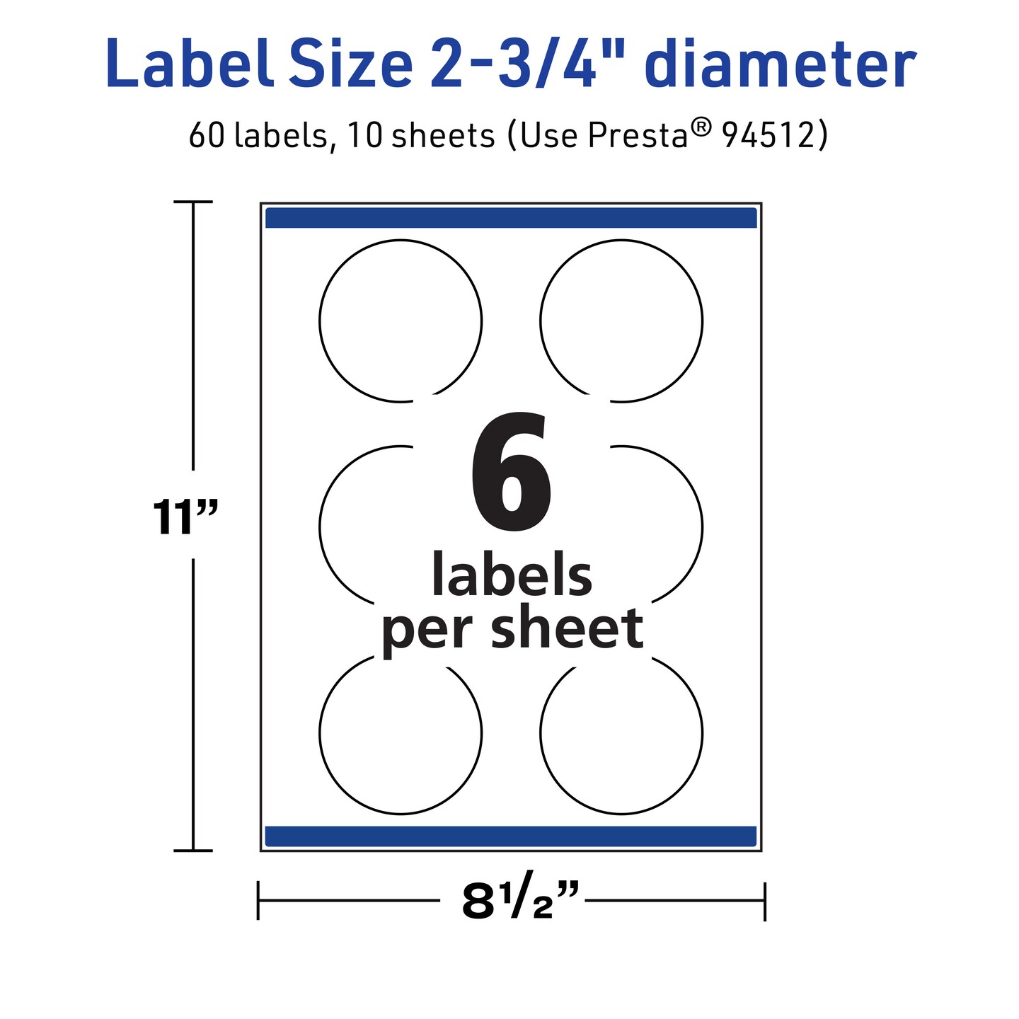 Avery TrueBlock Matte White Paper Labels, 2-3/4" diameter Round