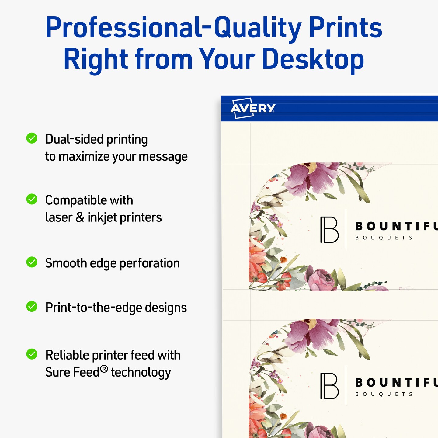 Avery Printable Single Rounded Corner Rectangle Business Cards, Sure Feed Technology, 2" x 3-1/2", Matte Ivory Cardstock, Print-to-The-Edge, Laser/Inkjet Printable, 80 Total