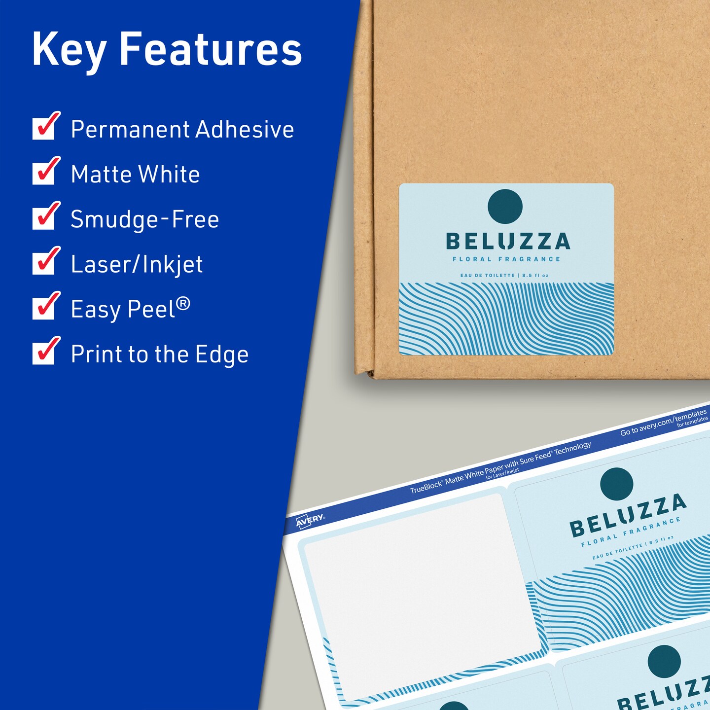 Avery TrueBlock Matte White Paper Labels, 4-3/4" x 3-3/4" Rectangle