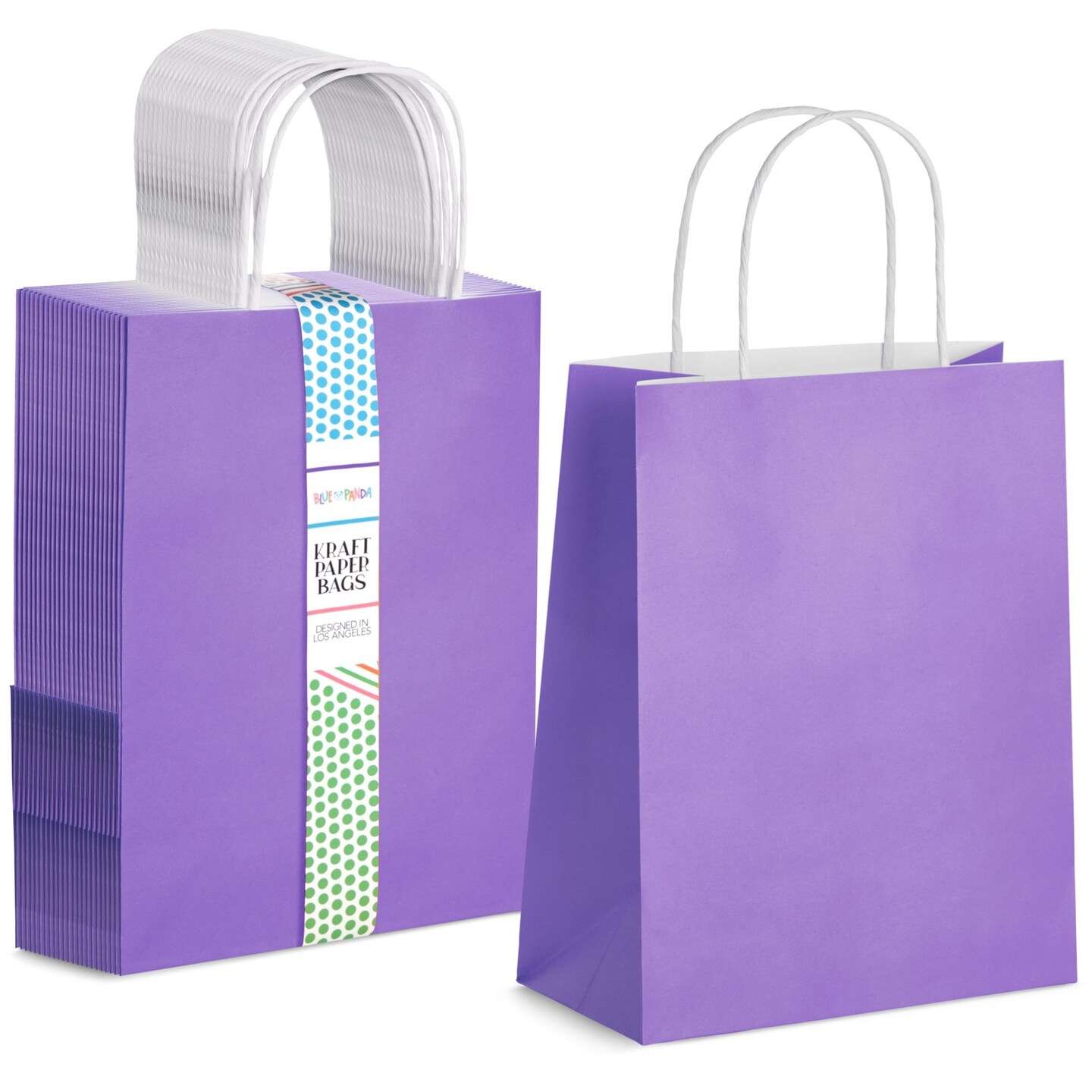 25-Pack Purple Gift Bags with Handles - Medium Size Paper Bags for Birthday, Wedding, Retail (8x3.9x10 In)
