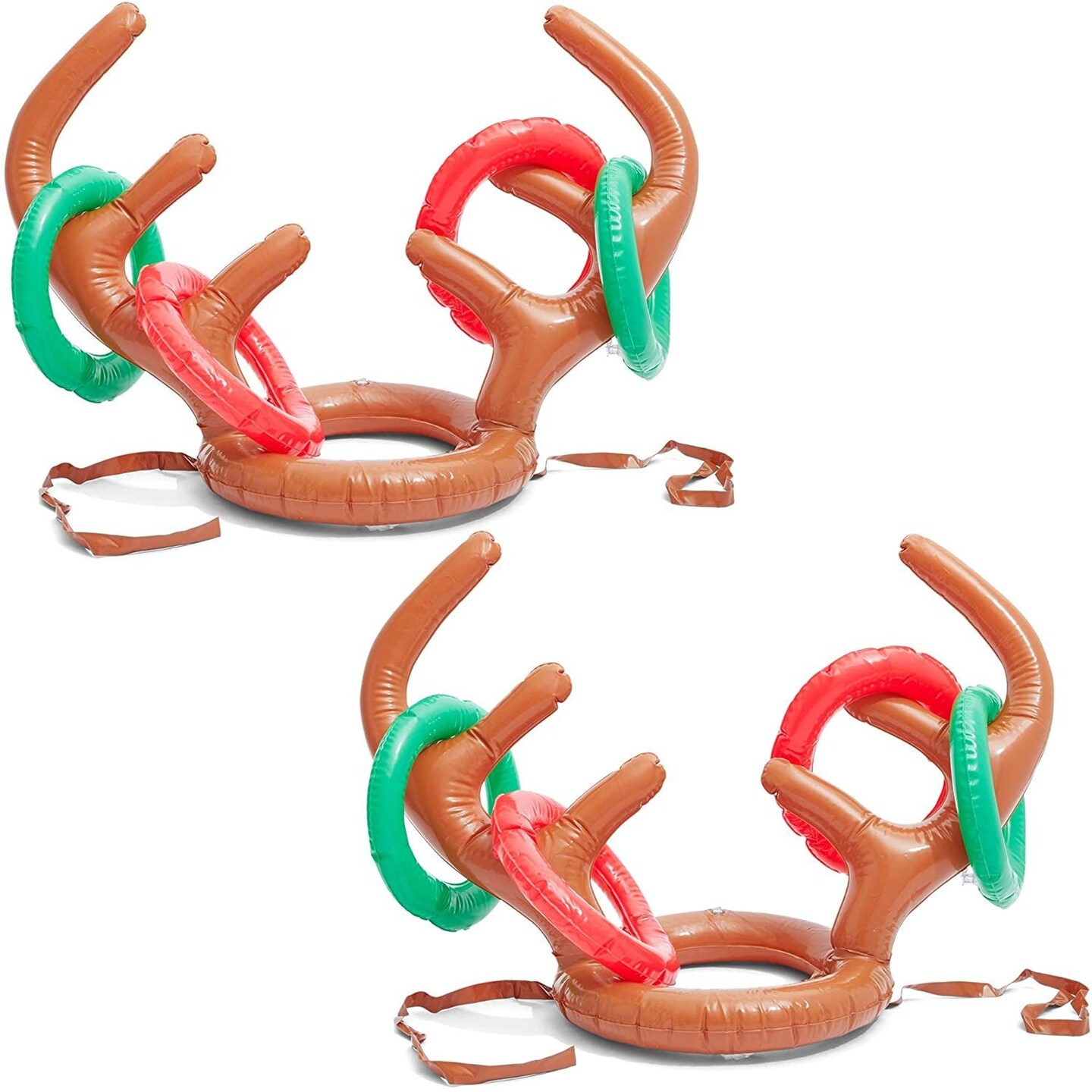 Blue Panda 2 Pack Christmas Inflatable Reindeer Antler Ring Toss Party Game, Fun Festive Party Activity for Xmas Winter Holiday Celebration Gathering, Christmas Party Game