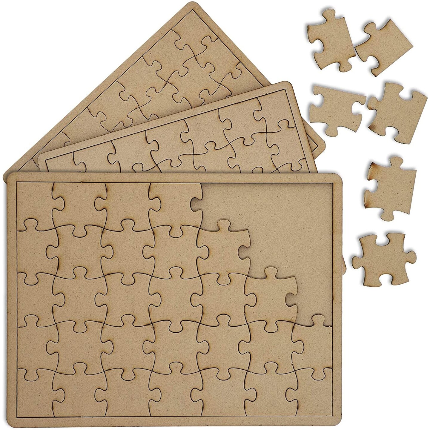 3 Pack 10x7 inch Wooden Blank Jigsaw Puzzles to Draw On &#x2013; Make Your Own Canvas for DIY Crafts, 35 Pieces