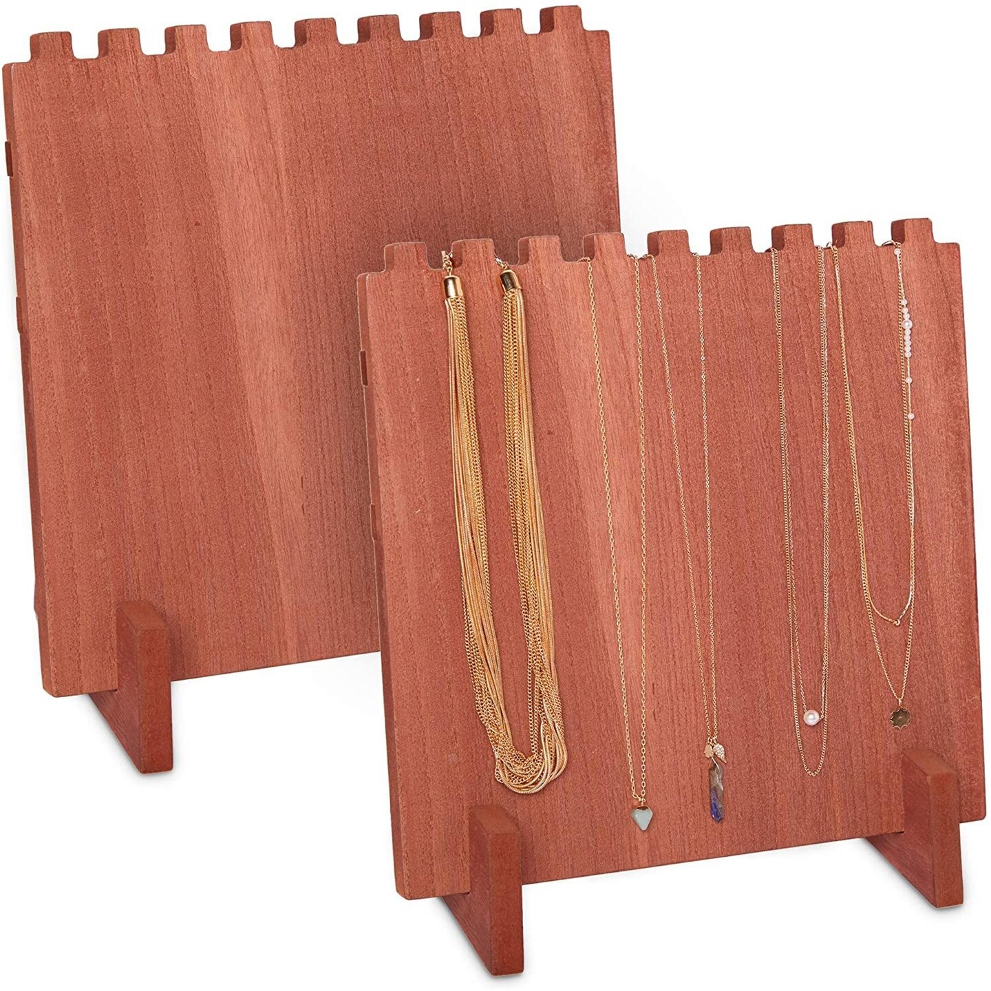 Wood Necklace Display Stand, Jewelry Organizer (10.3 x 9.38 x 5.5 Inches, 2 Pack)