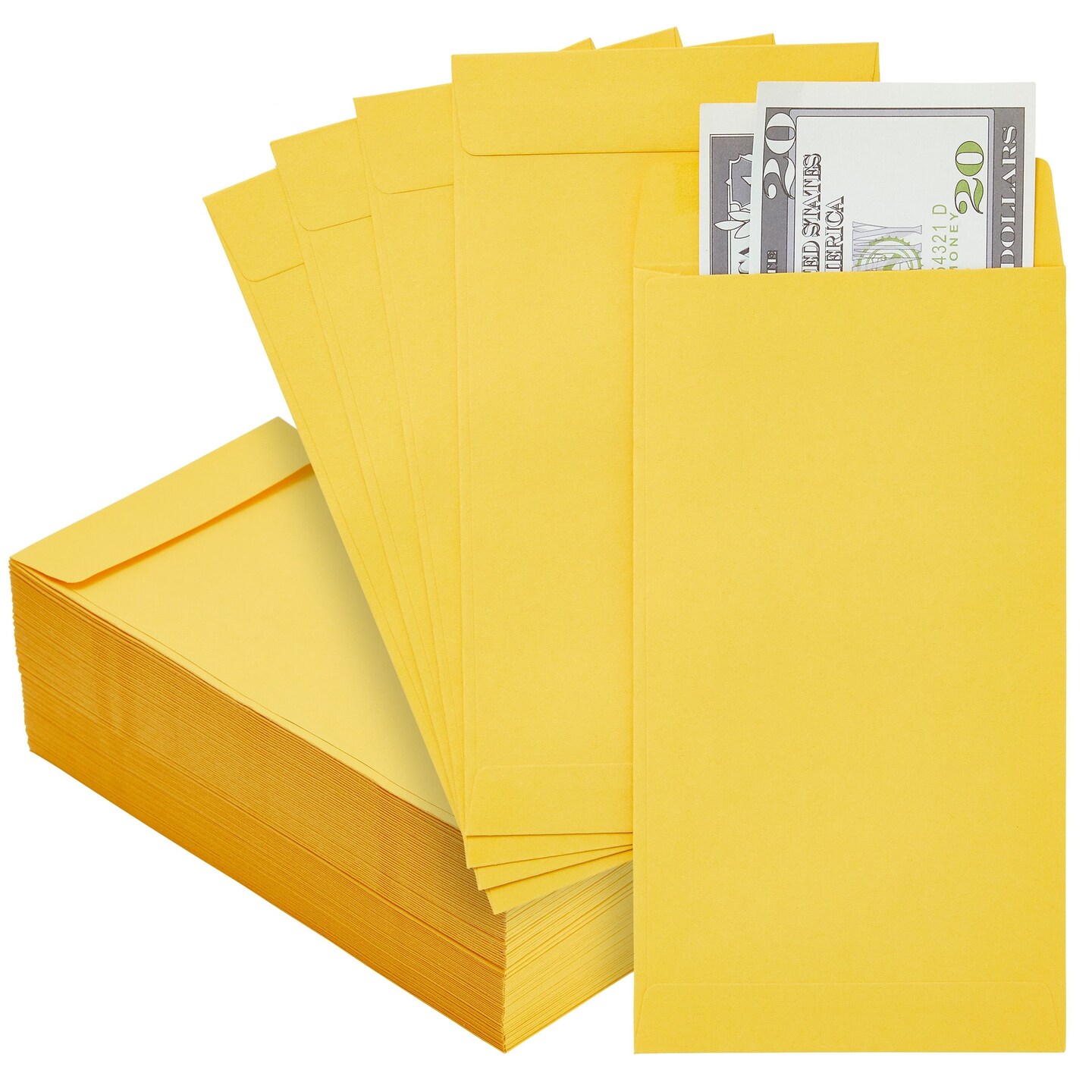 100 Pack Money Envelopes for Cash, Payroll, Money Saving, Coins, Currency, 100GSM, Yellow (3.5 x 6.5 In)