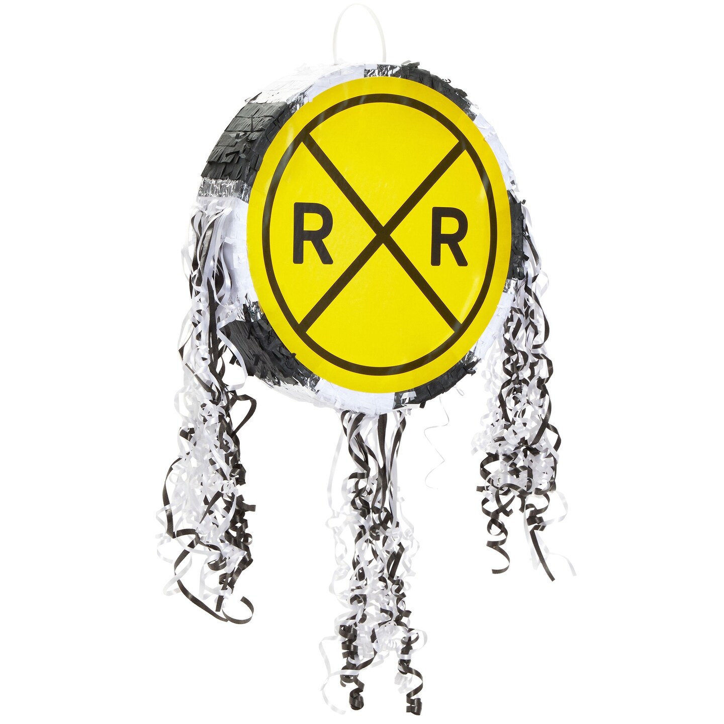 Railroad Crossing Sign Pull String Pinata for Train Birthday Party Decorations (Small, 13 x 13 x 3 In)