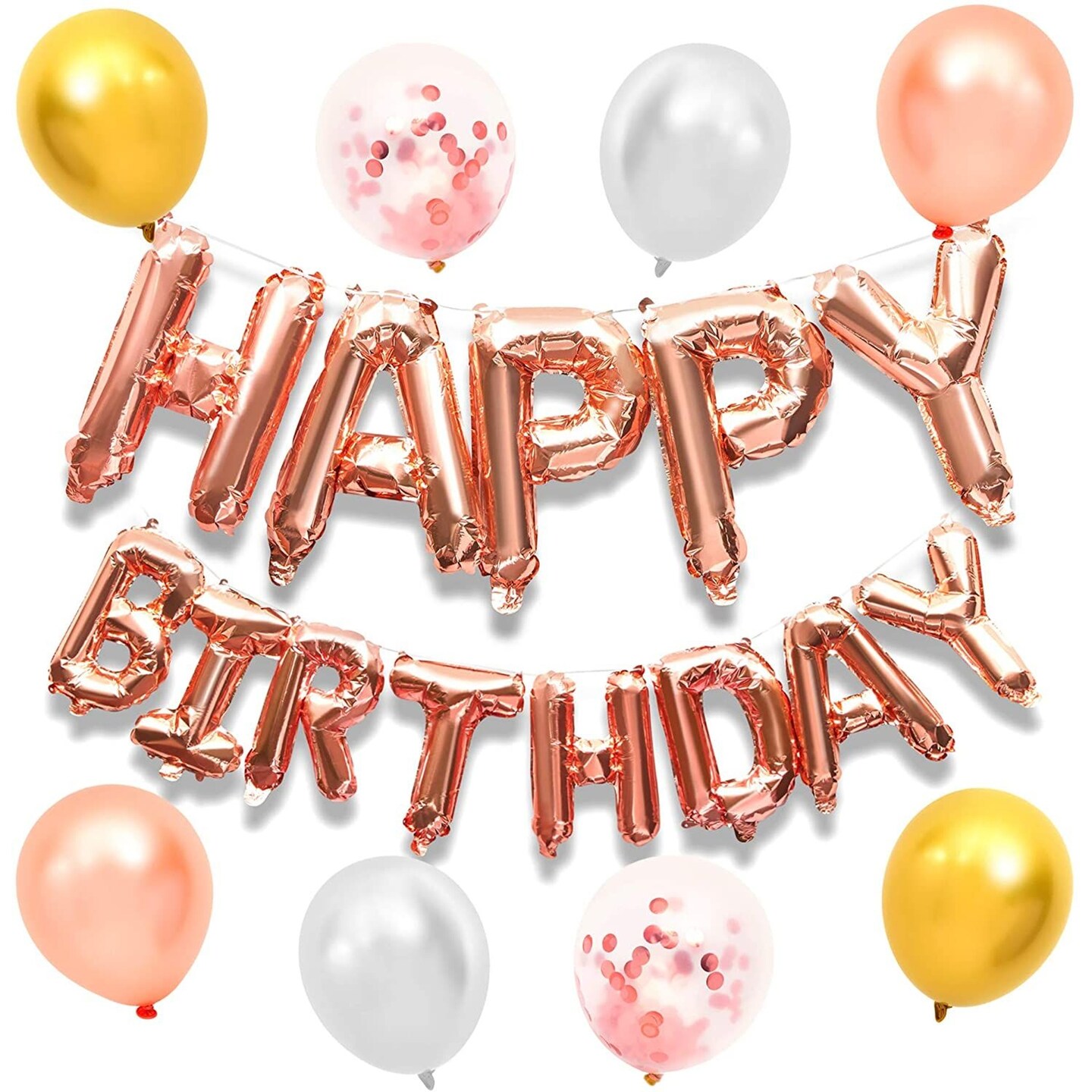 Rose Gold Balloon Garland for Birthday Party (Foil Letters, 33-Piece Set)