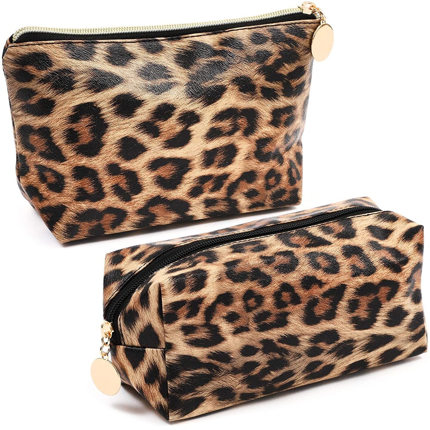 Small Leopard Print Faux Leather Makeup Bag (8 x 3 x 5 In, 2-Pack)