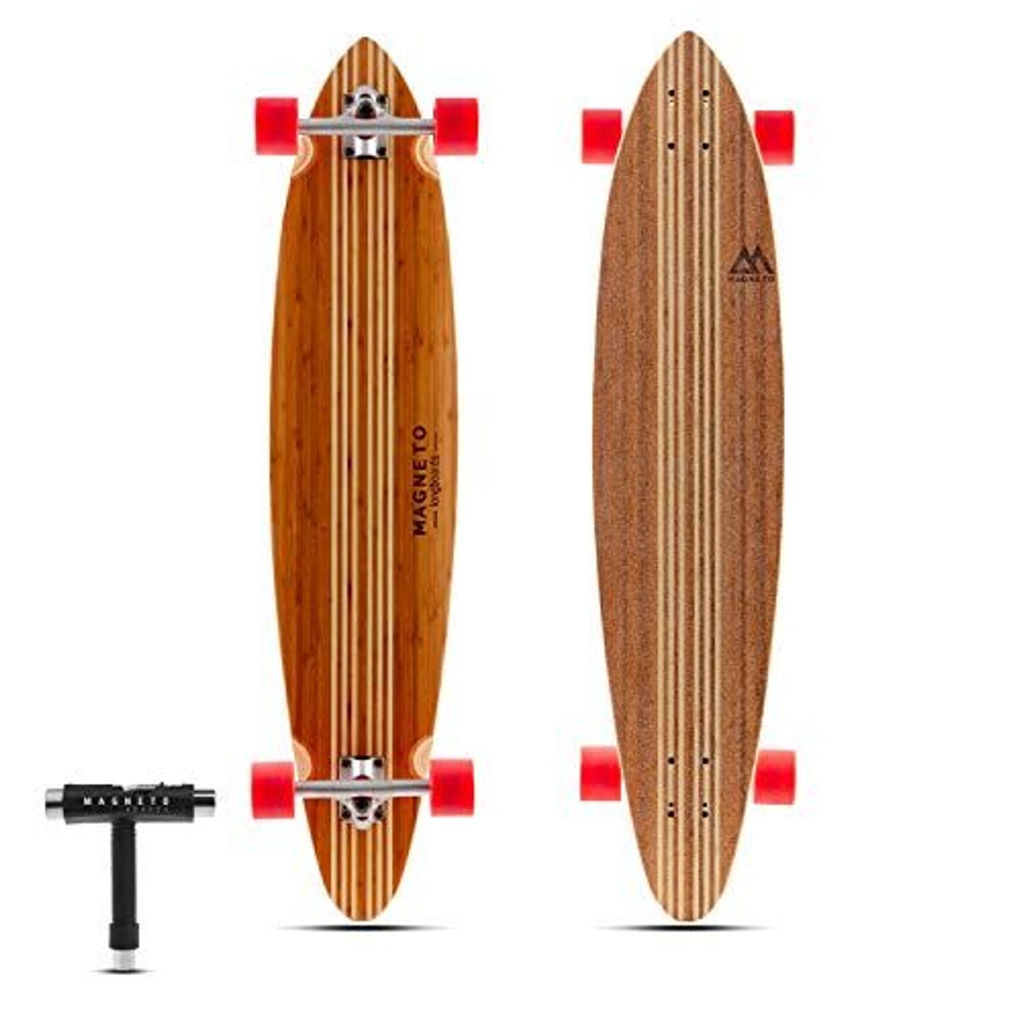 Magneto Hana Longboard Collection | 42&#x22; x 9.5&#x22; | Pintail Longboard Skateboard | Bamboo with Hard Maple Core | for Cruising, Carving, Dancing | Free Skate Tool | Cruiser