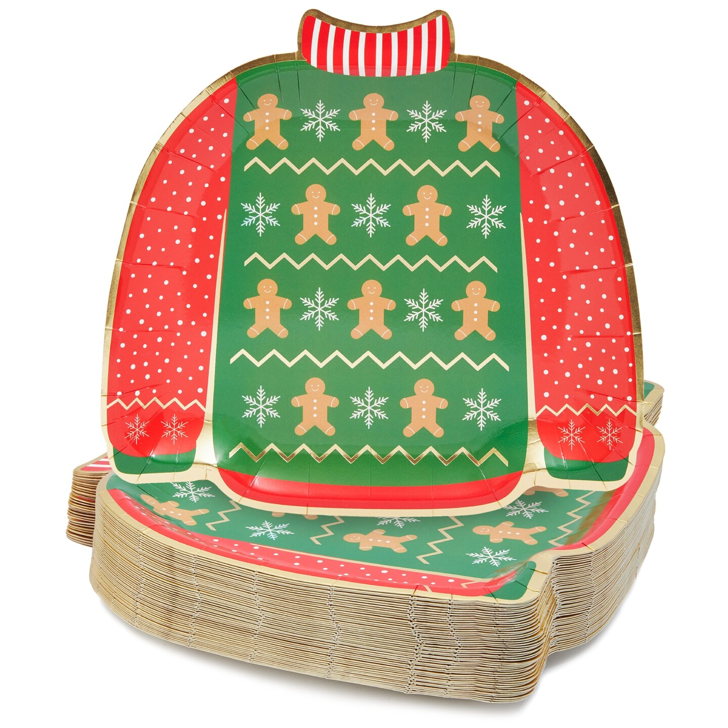 Blue Panda 48 Pack Ugly Christmas Sweater Party Paper Plates with Gingerbread Design, 9.5 inch Festive Xmas Holiday Paper Plates for Party Supplies